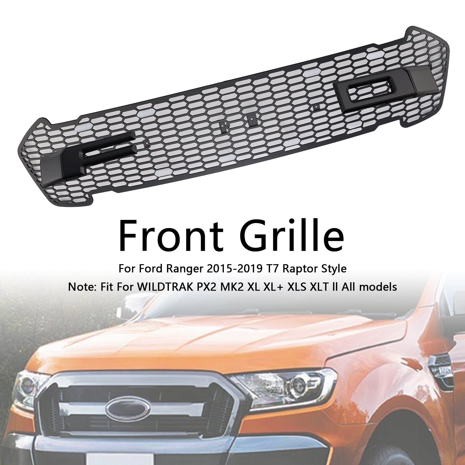 Matte Black Front Bumper Grill Grille Pour Ford Ranger 2015-2019 T7 W/LED