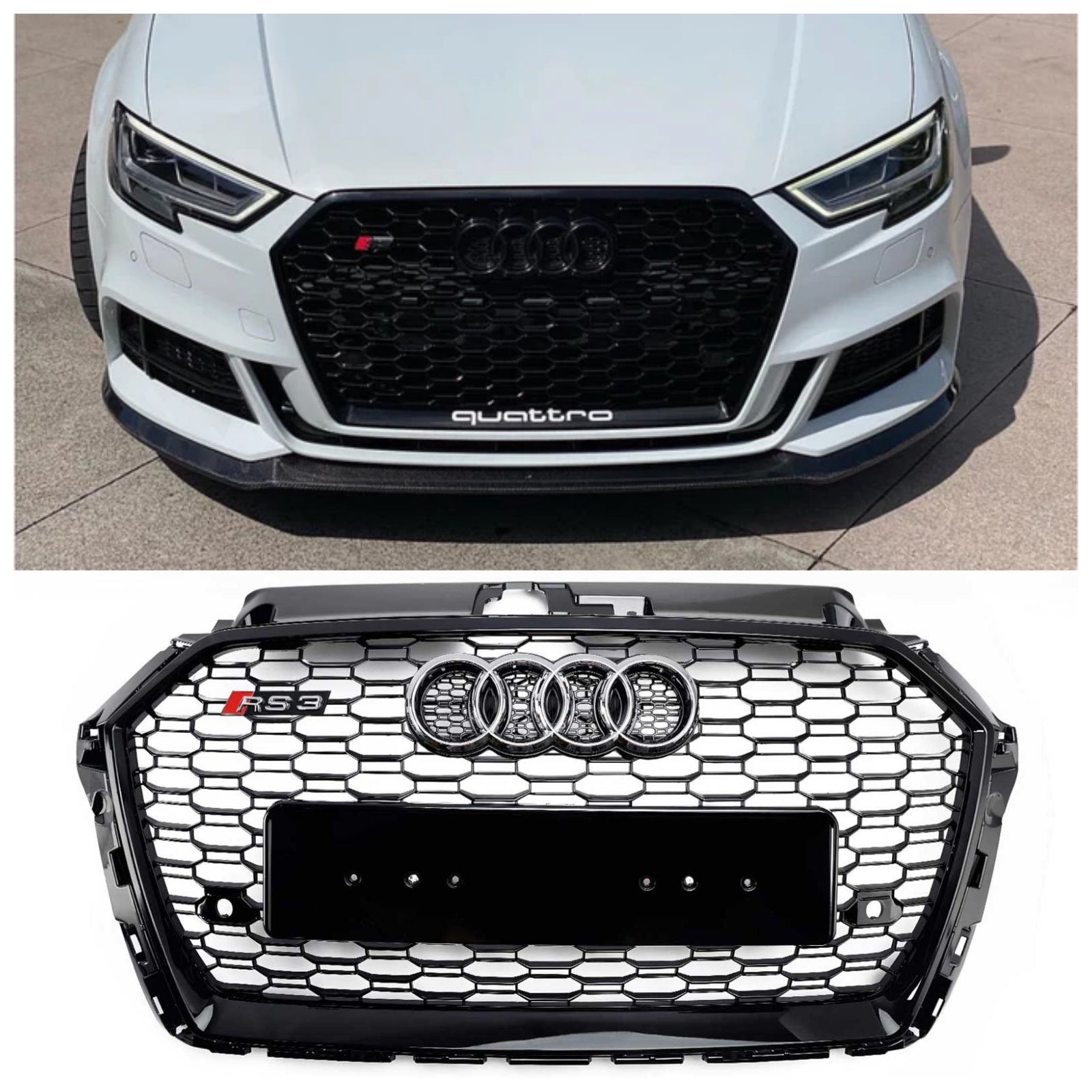 2017-2019 Audi A3 S3 RS3 Grille de pare-chocs avant en maille nid d'abeille noire non ACC