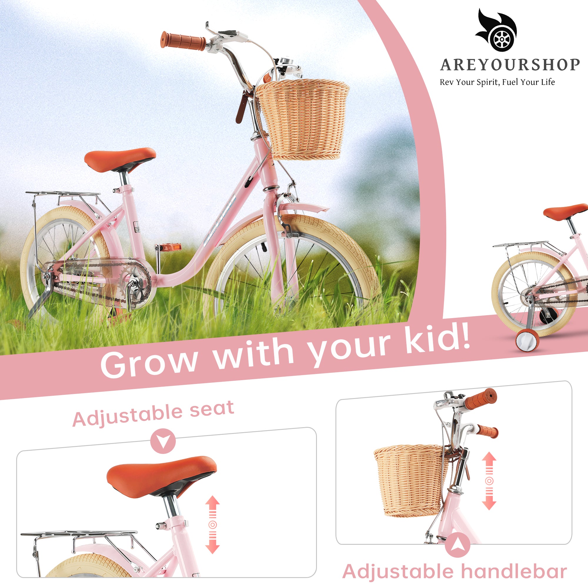 Lapsipyörä 18 tuumaa tytöille ja pojille 7–9 -vuotiaille korilla