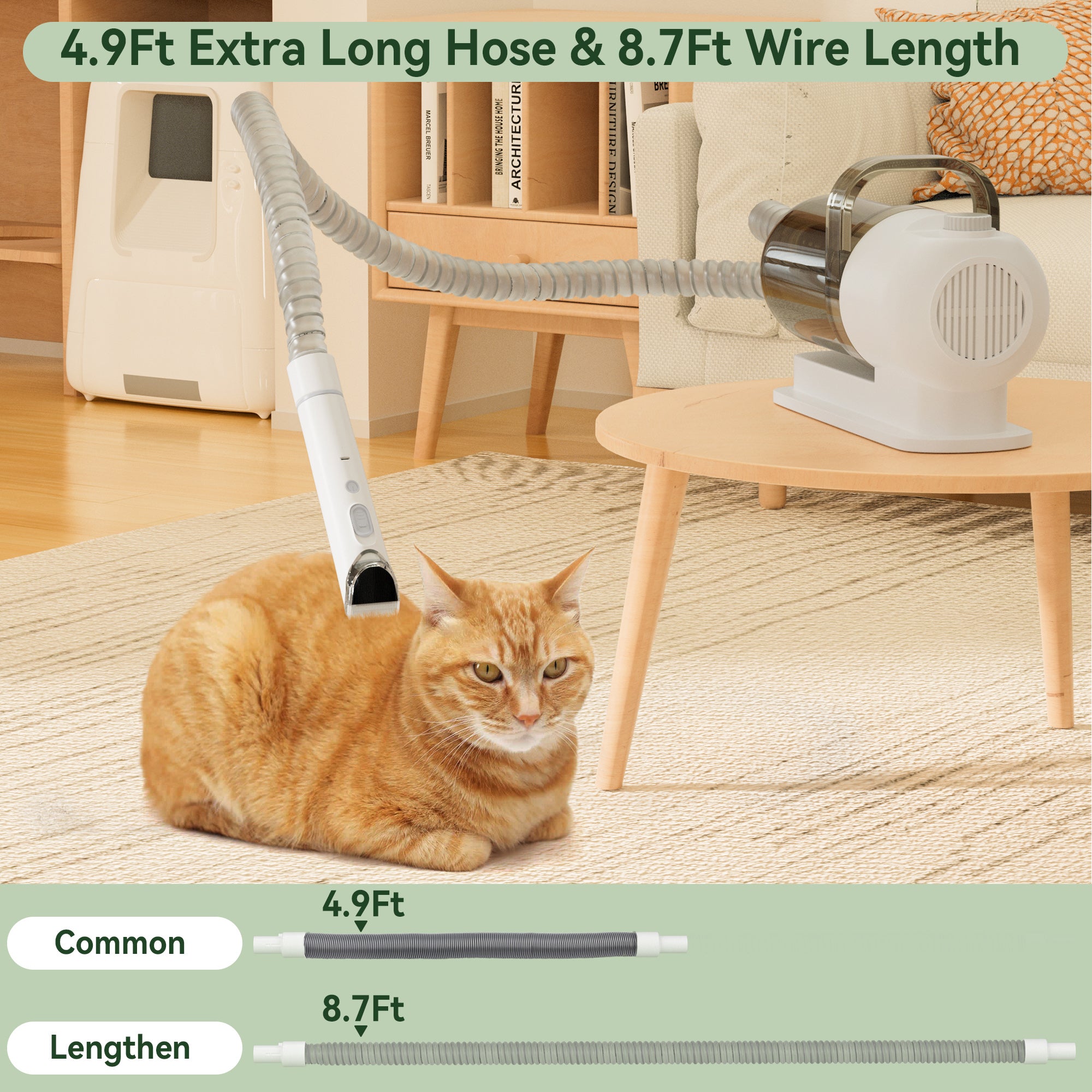 Zestaw do pielęgnacji 5 w 1 ze zintegrowanym odkurzaczem - Maszynka do strzyżenia zapobiegająca kłaczeniu i szczotką z przyssawką dla psów i kotów - Zbiornik 1,5 l