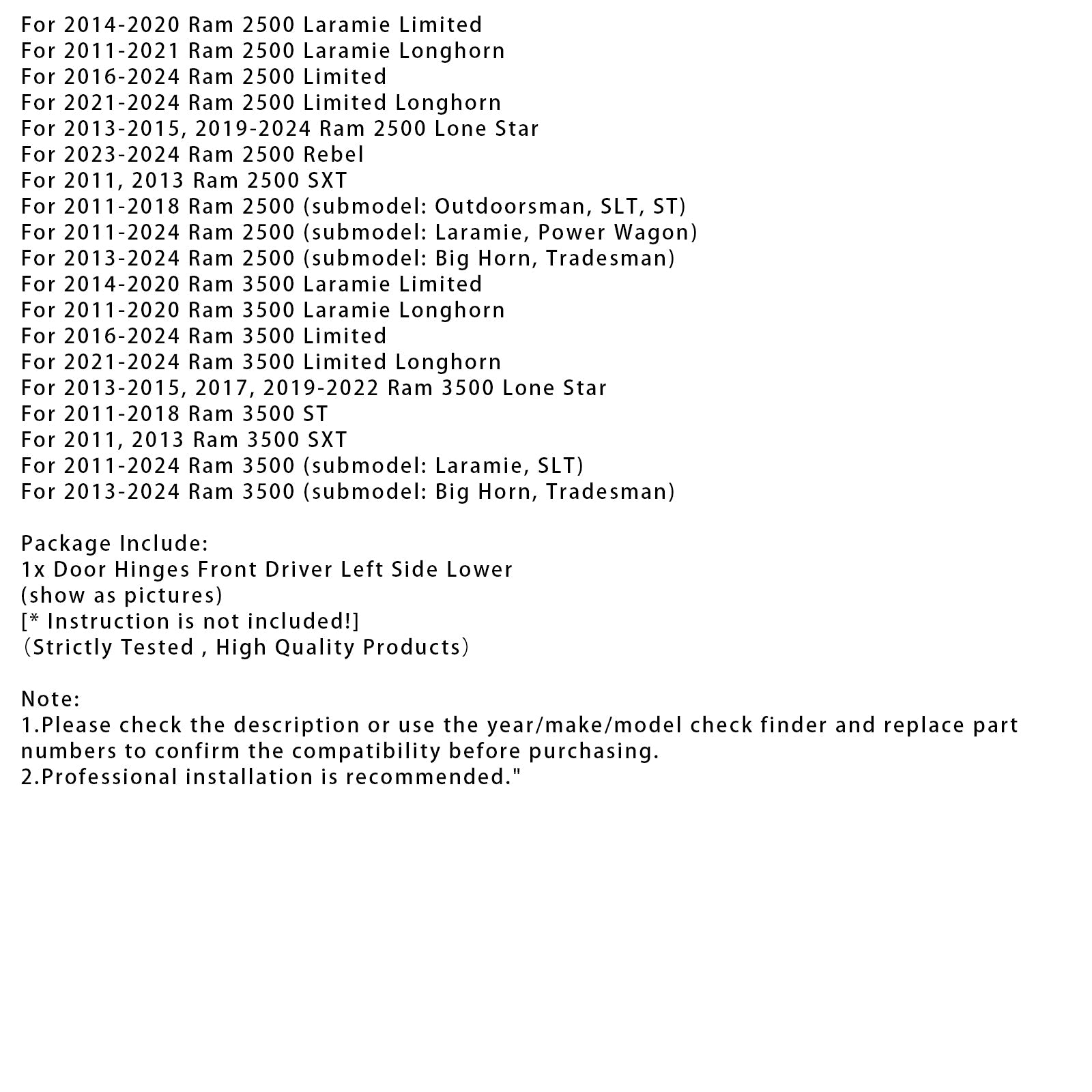 Vasen etuoven sarana Dodge Ram Hand 2500 3500 1500 kuorma -autolle