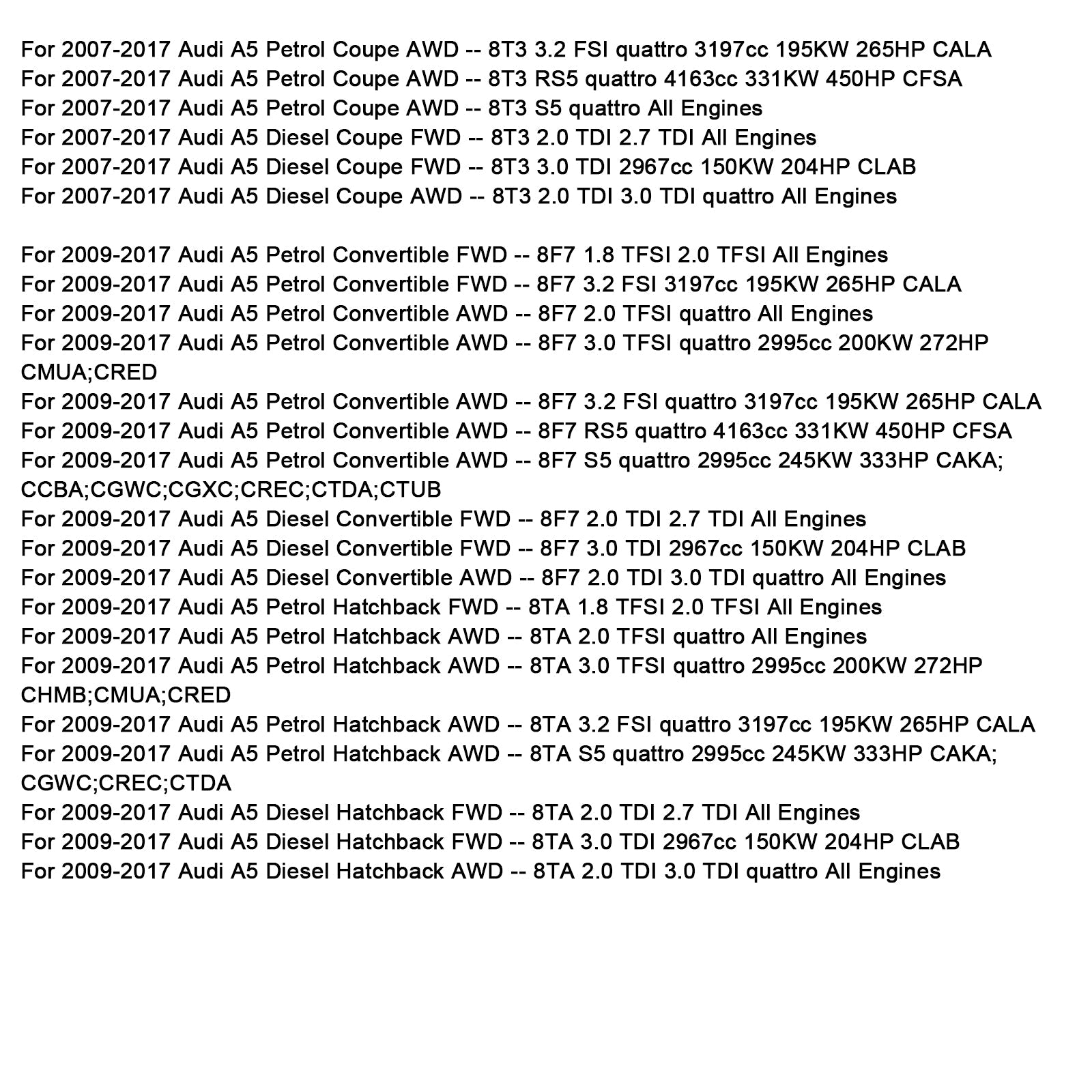 Vasemman takavalojen alueiden asettaminen 8K0941309D Audi A5 2007-2017