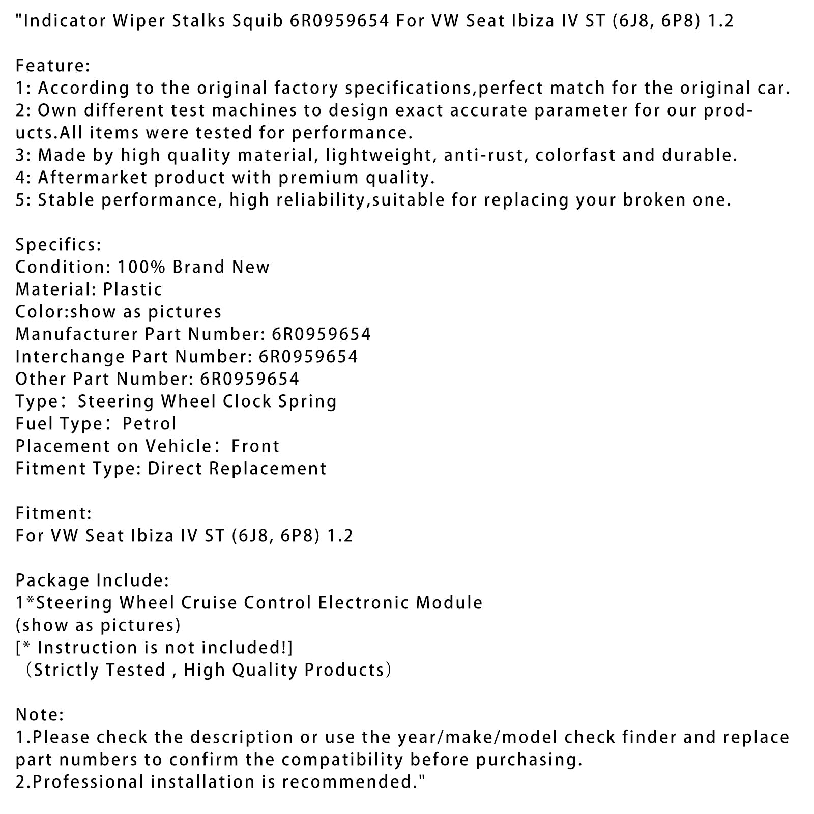 6P8) 1.2 Utripajoči luči za utripe Squib 6R0959654 za sedež VW Ibiza IV (6J8