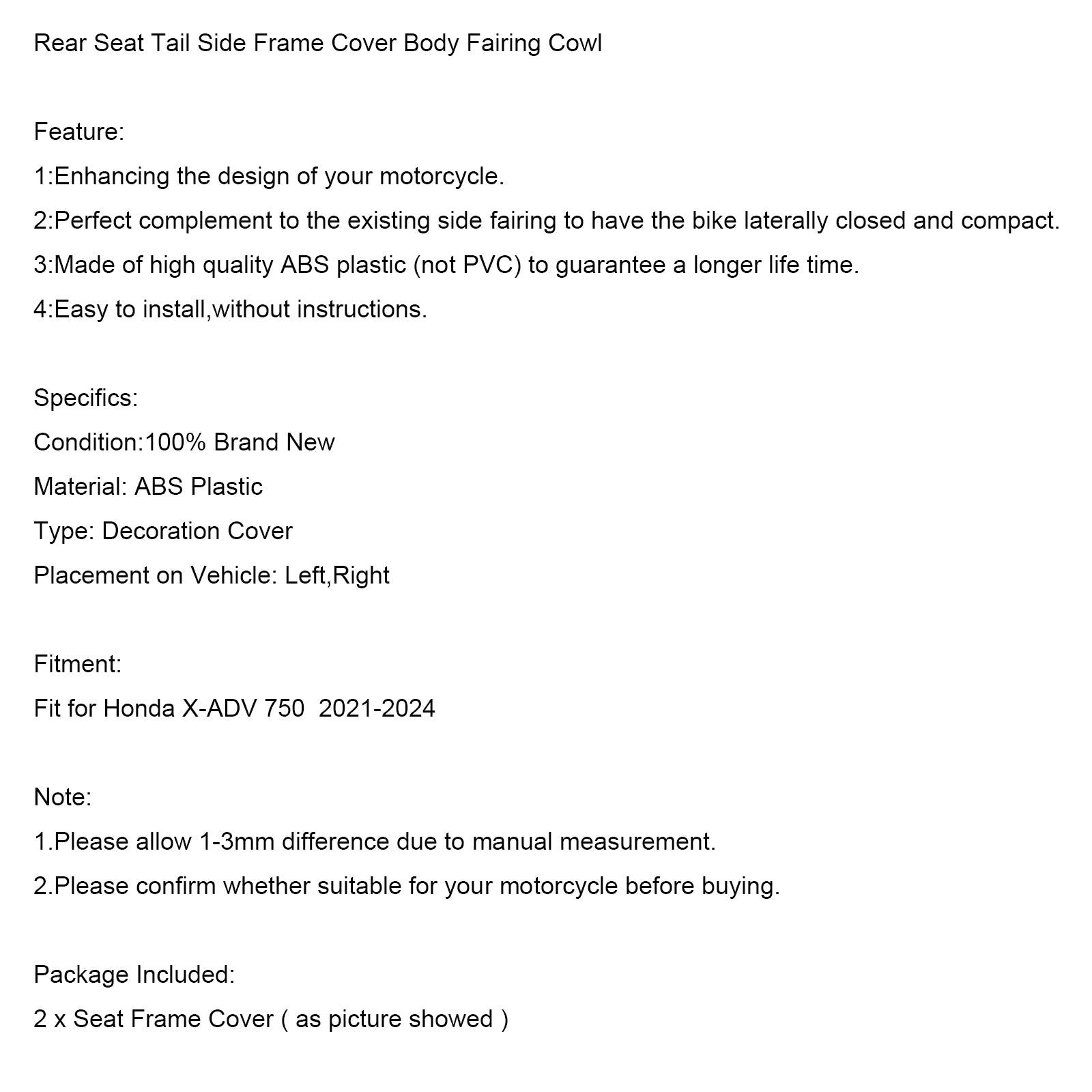 2021-2024 Honda X-ADV 750 Takaistuimen hännän sivurungon suojakotelo