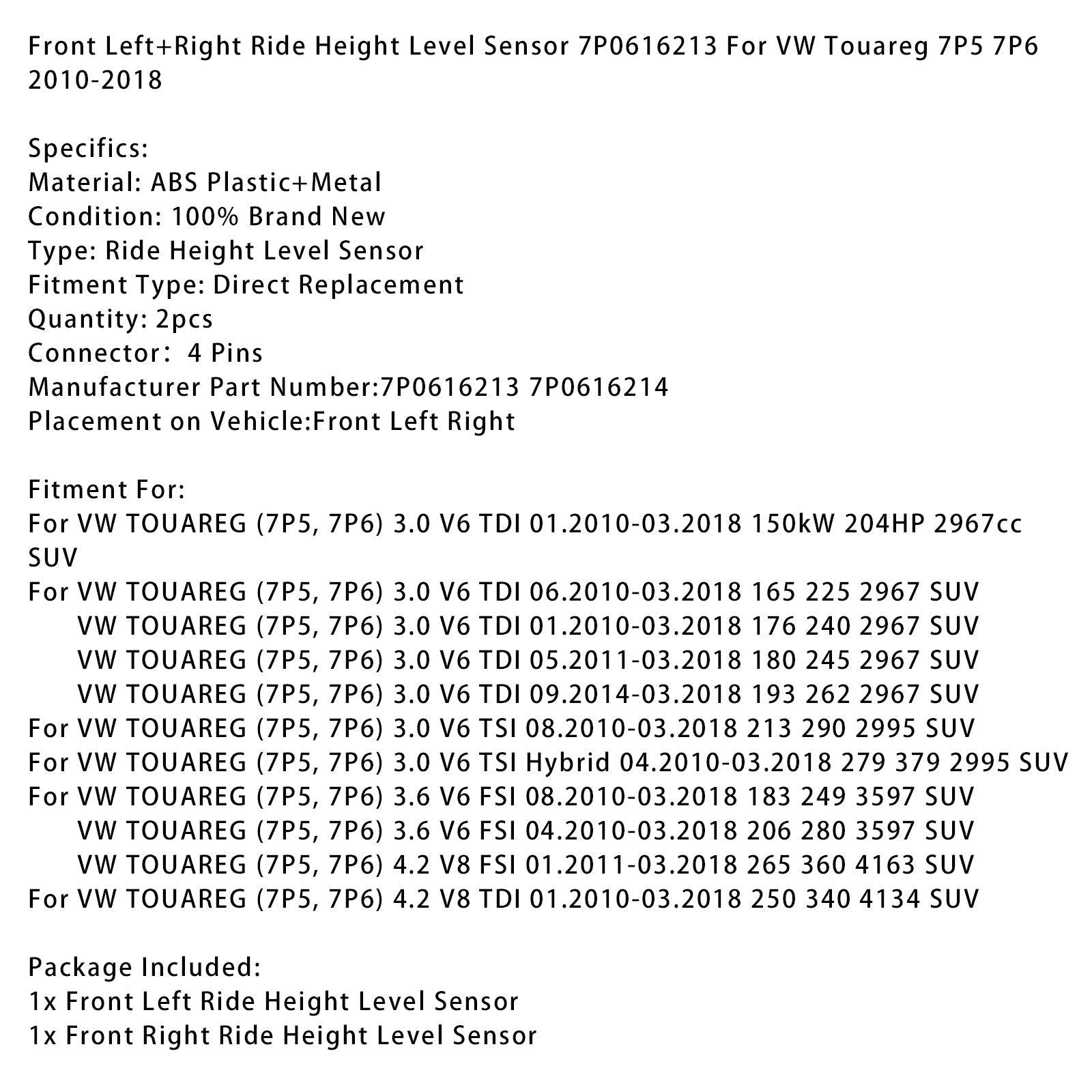 Senzor nivoja spredaj levo in desno 7P0616213 za VW Touareg 7P5 7P6 2010-2018