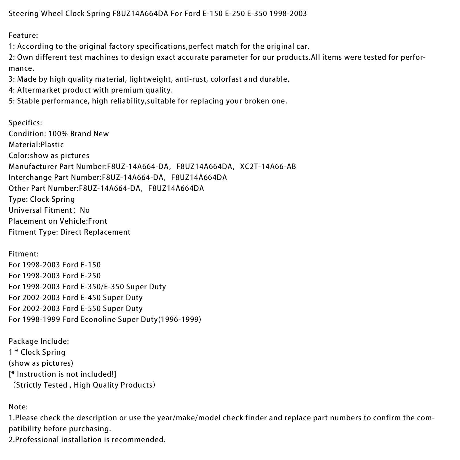 Povratna vzmet volana F8UZ14A664DA za Ford E-150 E-250 E-350 1998-2003