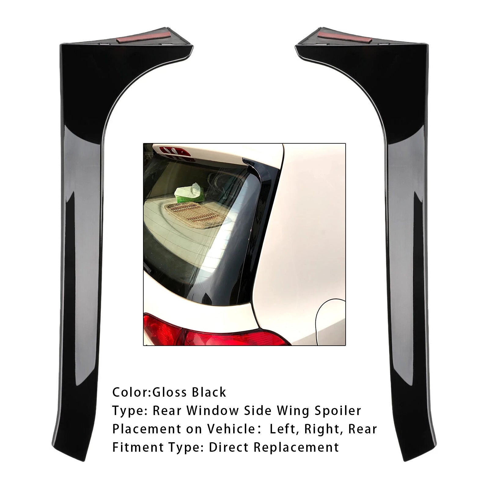 Paire de becquets latéraux de lunette arrière noir brillant pour VW Golf MK6 GTI 2008-2013
