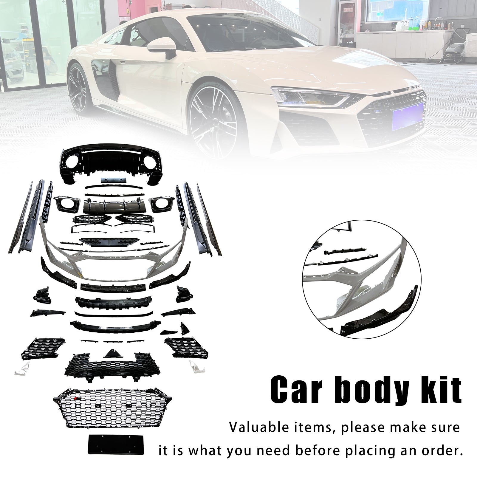 Kit carrosserie en fibre de carbone pour pare-chocs avant, compatible avec AUDI R8 4S 2016-2020 et 2021-2024.