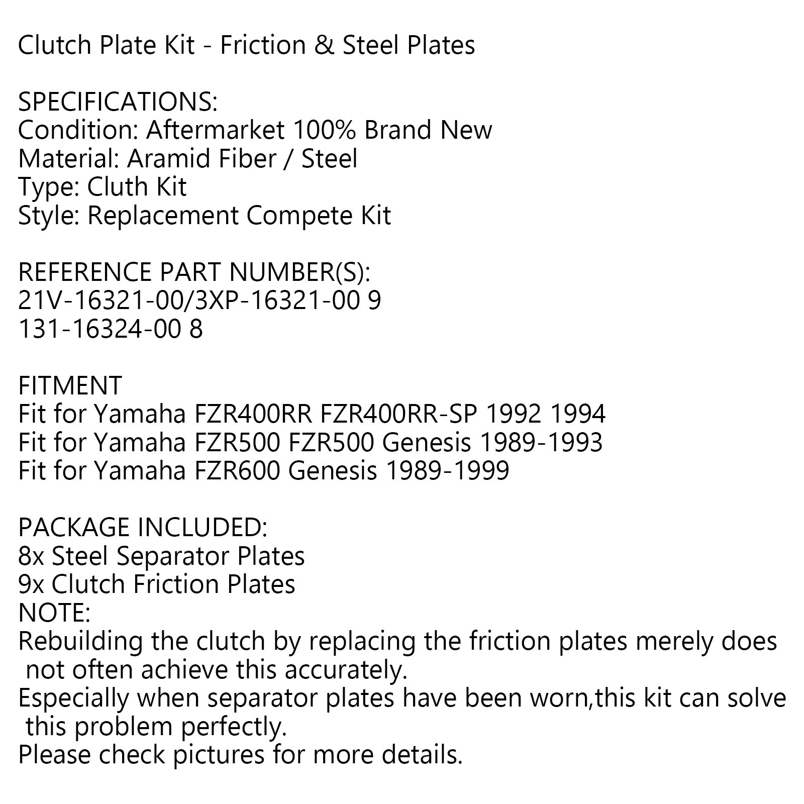 Kit de disco de embrague para Yamaha FZR400RR FZR400RR-SP FZR 500 FZR 600 Genesis