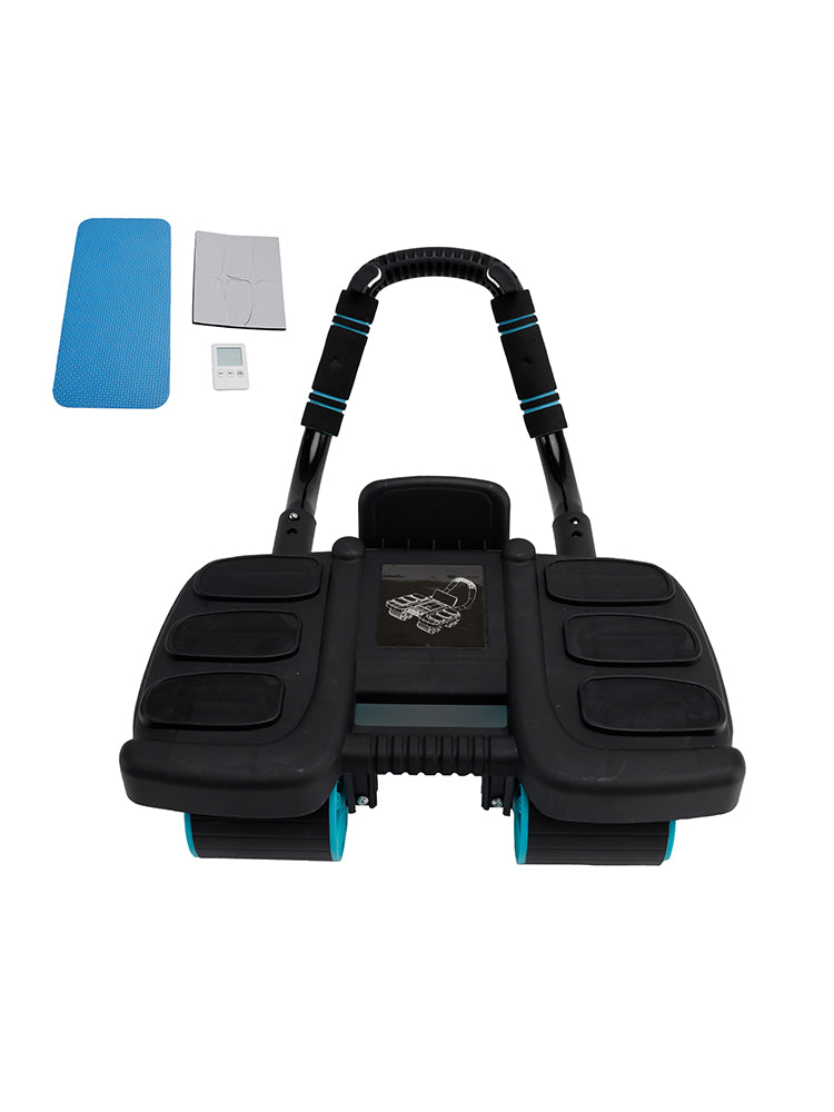 Roue abdominale noire à rebond automatique et support coudé portable pour gymnastique à domicile – Stabilité à 4 roues avec chronomètre, entraîneur de gainage parfait pour hommes et femmes