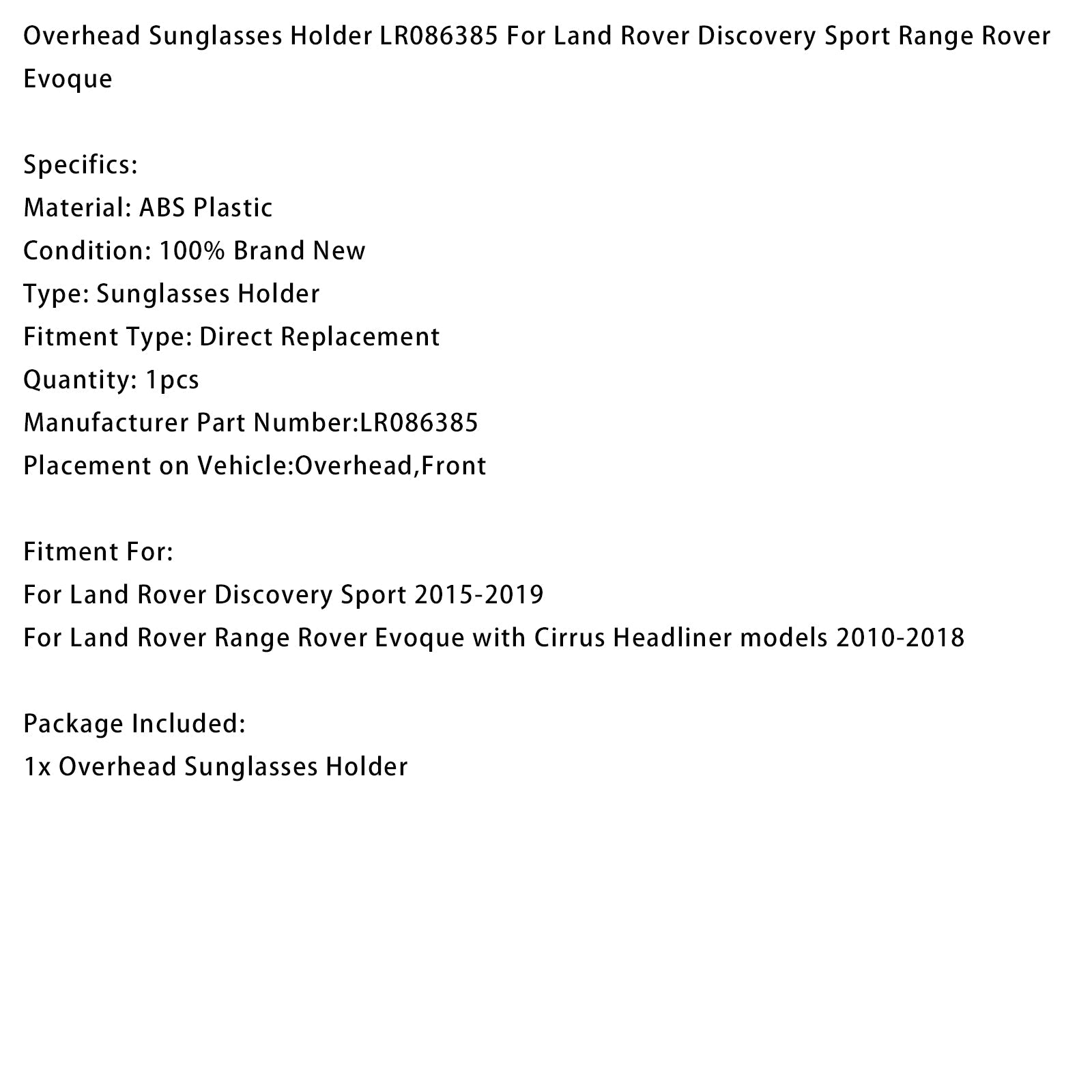 Zonnebrilhouder voor dakzonnebril LR086385 voor Discovery Sport en Range Rover Evoque