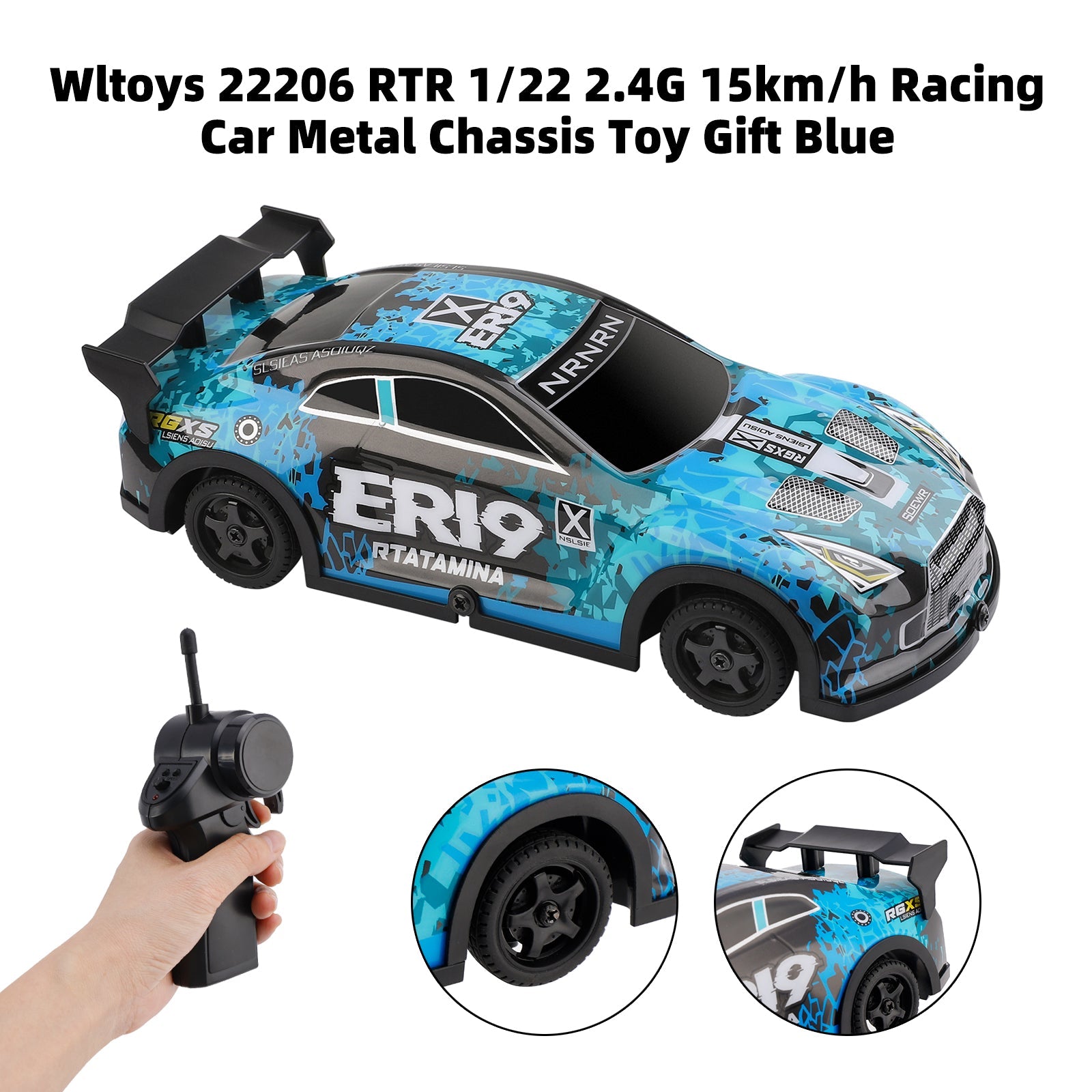 WLTOYS 22206 RTR 1/22 2,4 g 15 km/h kilpa -autometallirunko lelu sininen lahja