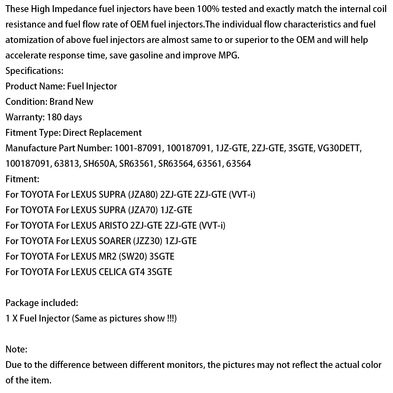 Injecteur de carburant 1001-87091 pour Denso 650 CC, Toyota Supra JZA80 2JZGTE 2JZ