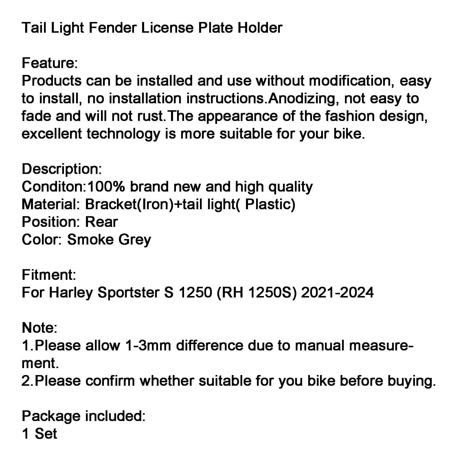 Soporte de matrícula para piloto trasero Harley Sportster S 1250 (RH 1250S) 2021-2024