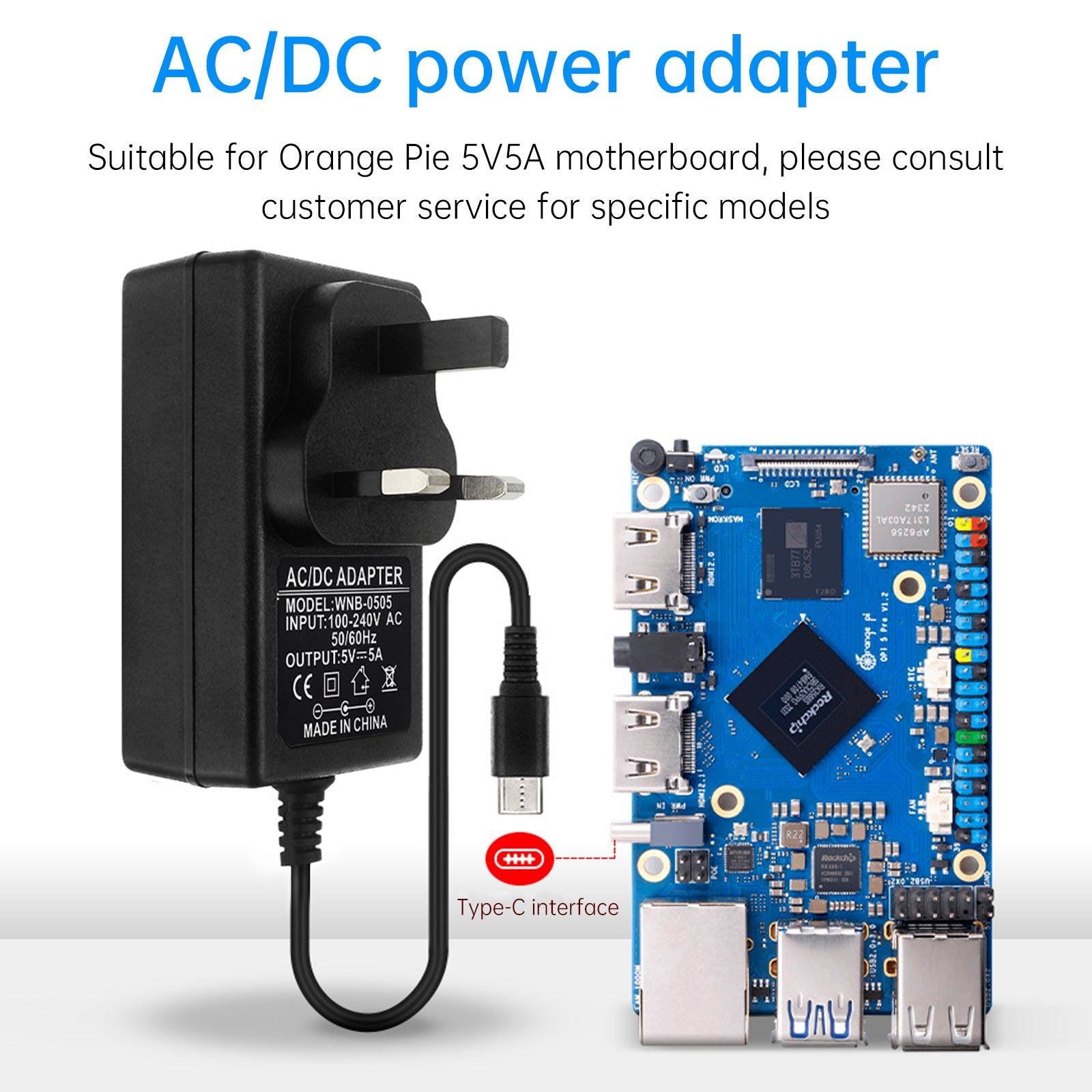 Adaptateur secteur Orange Pi 5Pro Type-C 5 V 5 A, prise US OrangePi 5MAX/CM5