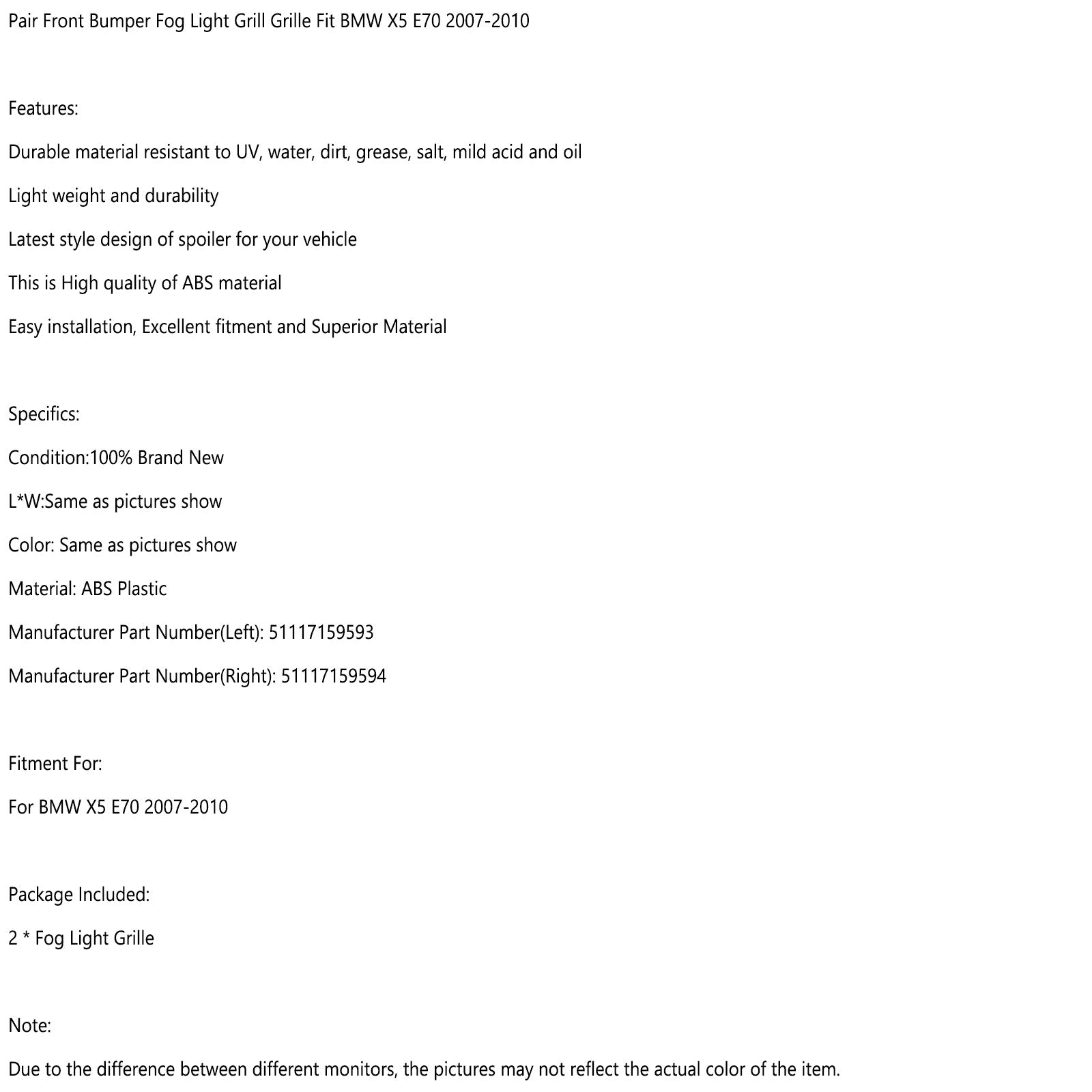 Pari etupuskurin sumuvalon säleikkö BMW X5 E70 2007-2010