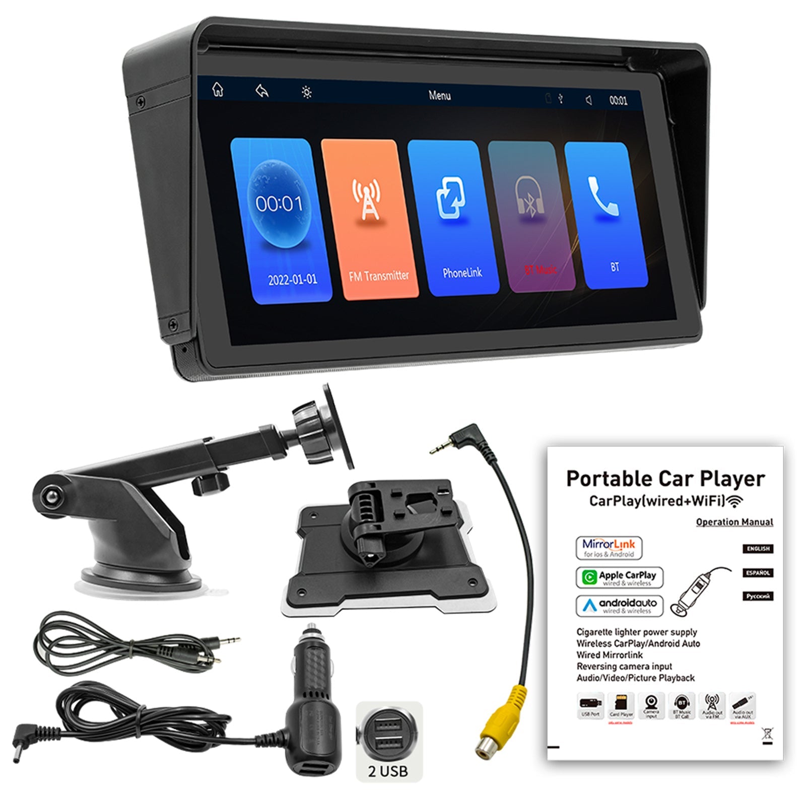 10,26 palčni avtomobil MP5 predvajalnik FM Bluetooth FM oddajnik za CarPlay 4 LED kamere brezžično