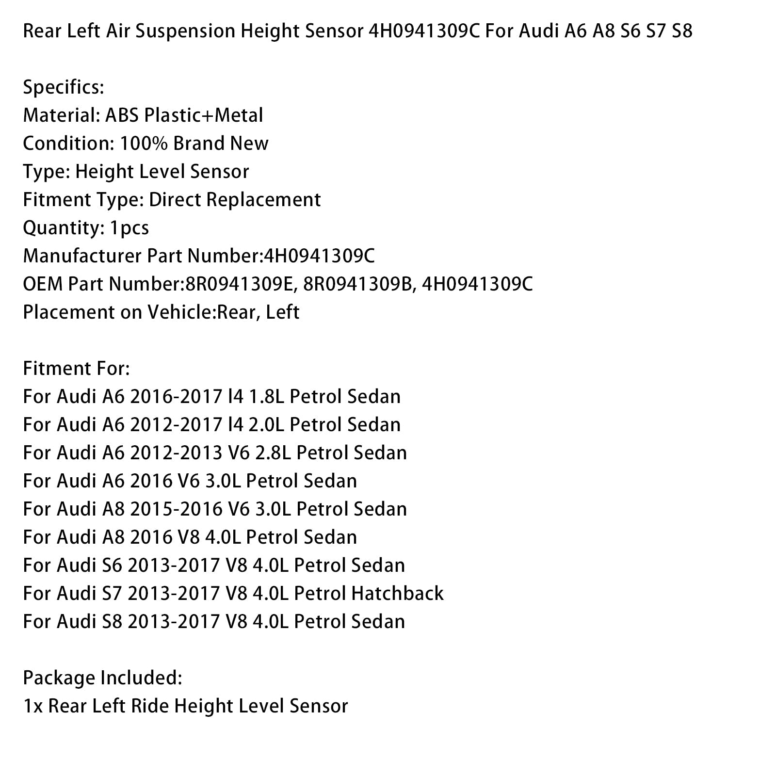 Senzor višine zadnjega levega zračnega vzmetenja 4H0941309C za Audi A6 A8 S6 S7 S8
