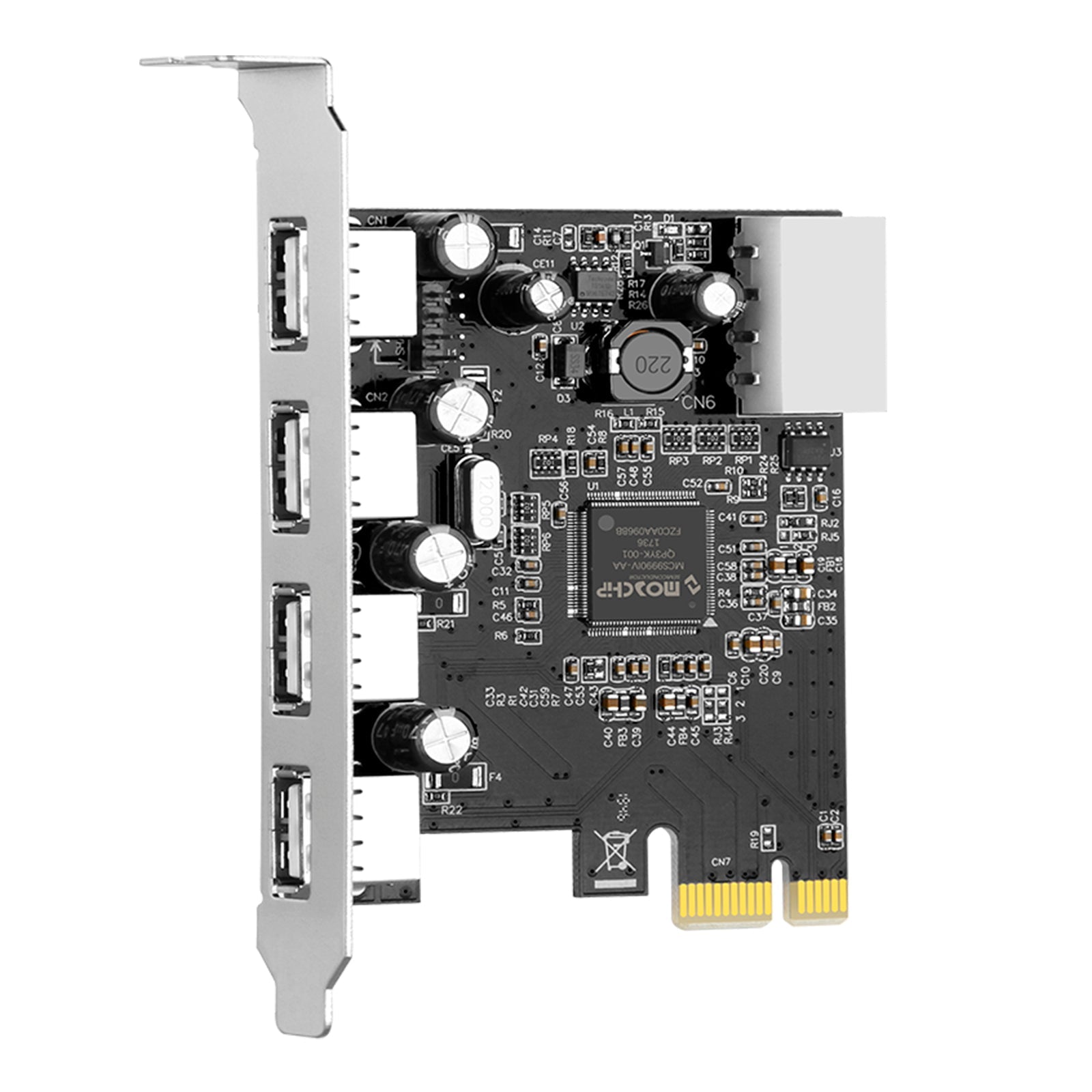 Carte d'extension HUB 2.0 PCIE vers USB 2.0, adaptateur Moschip, alimentation 4 broches
