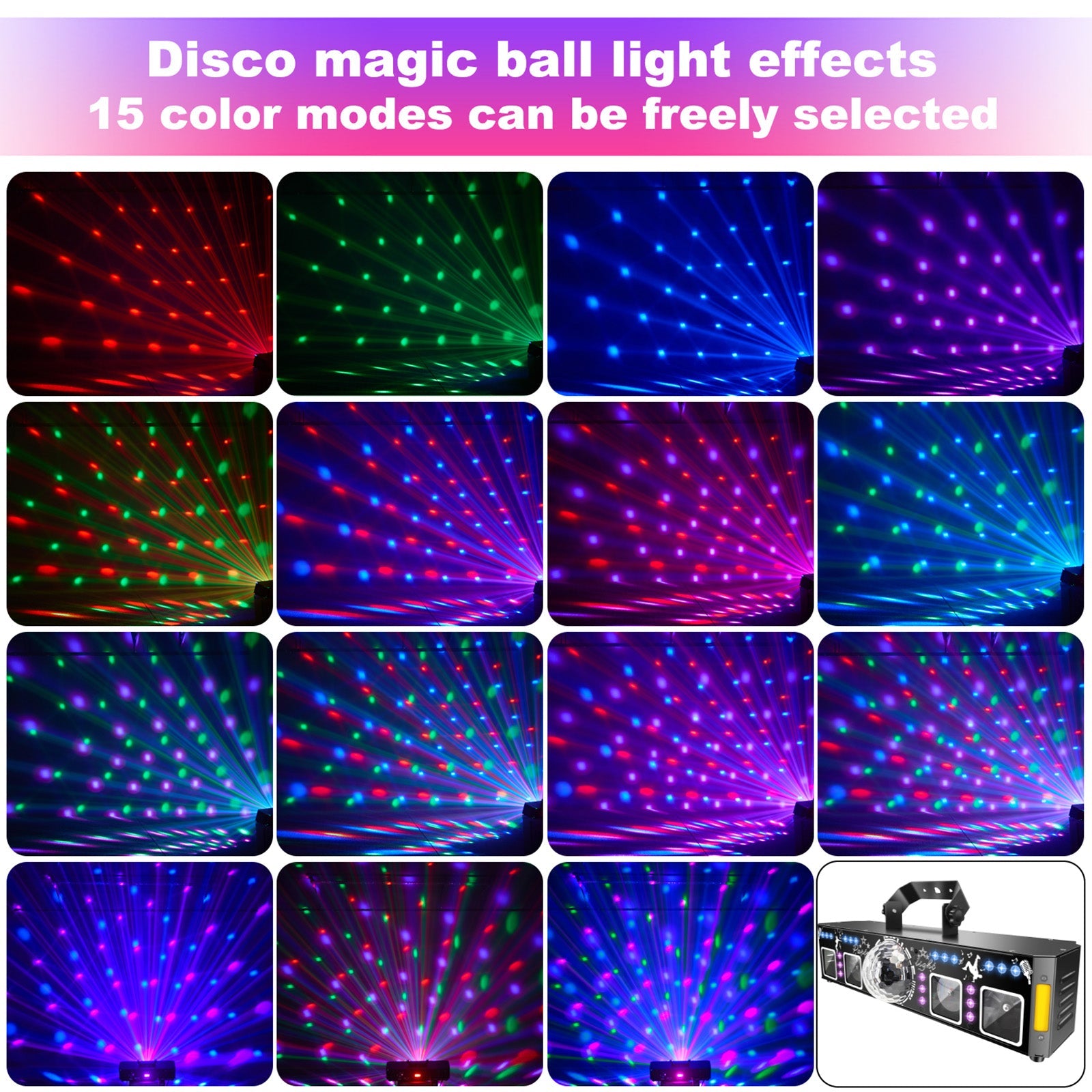 Projecteur laser magique 5 en 1 à 96 images avec stroboscope UV et télécommande