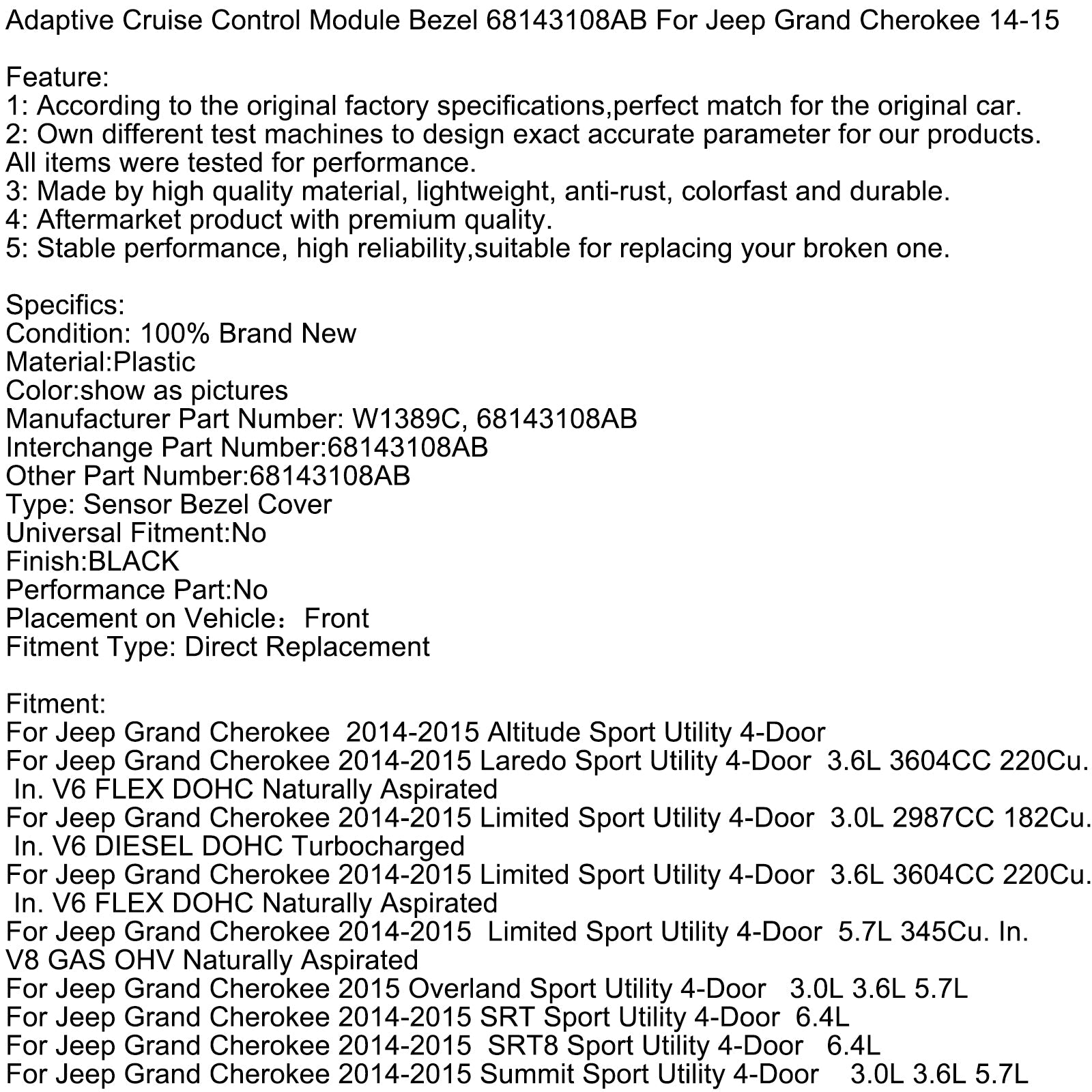 Módulo de control de crucero adaptativo 68143108AB para Jeep Grand Cherokee 2014-2015