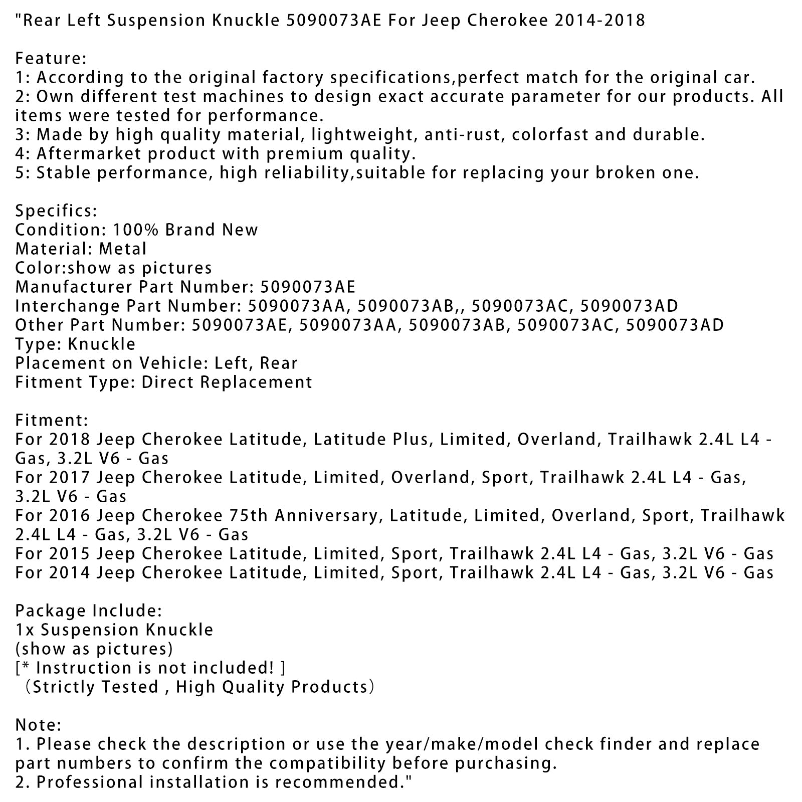 2017 Jeep Cherokee Latitude, Limited, Overland, Sport, Trailhawk Range Sospense Left 5090073AE