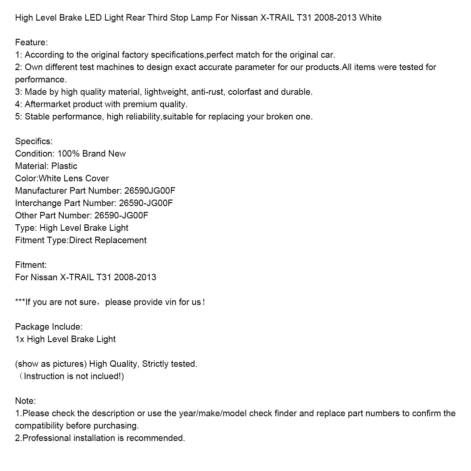 Luce freno posteriore a LED di alto livello per Nissan X-TRAIL T31 2008-2013