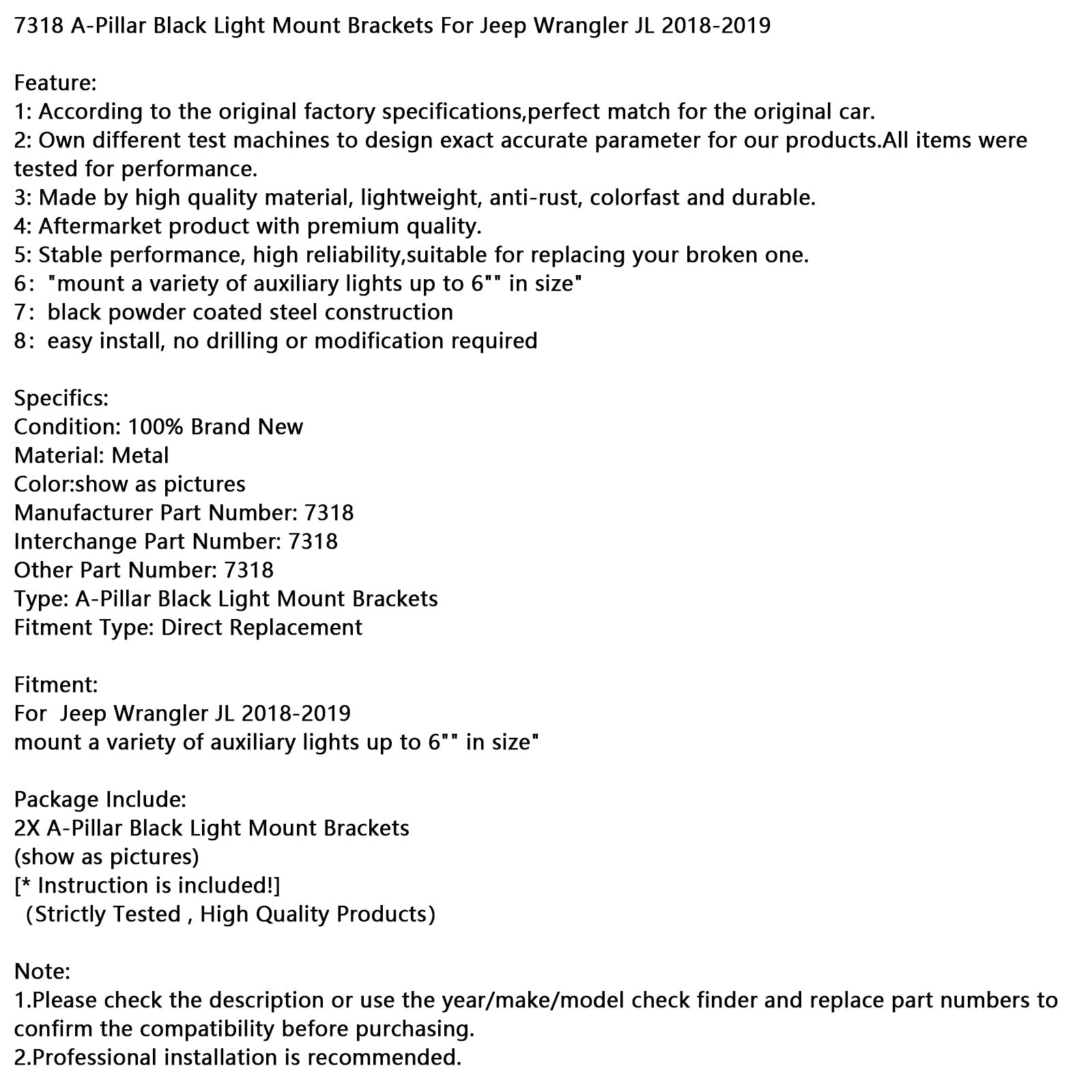 Black zadnji zadnji pritrdilni podpor za Jeep Wrangler JL 7318 2018-2019