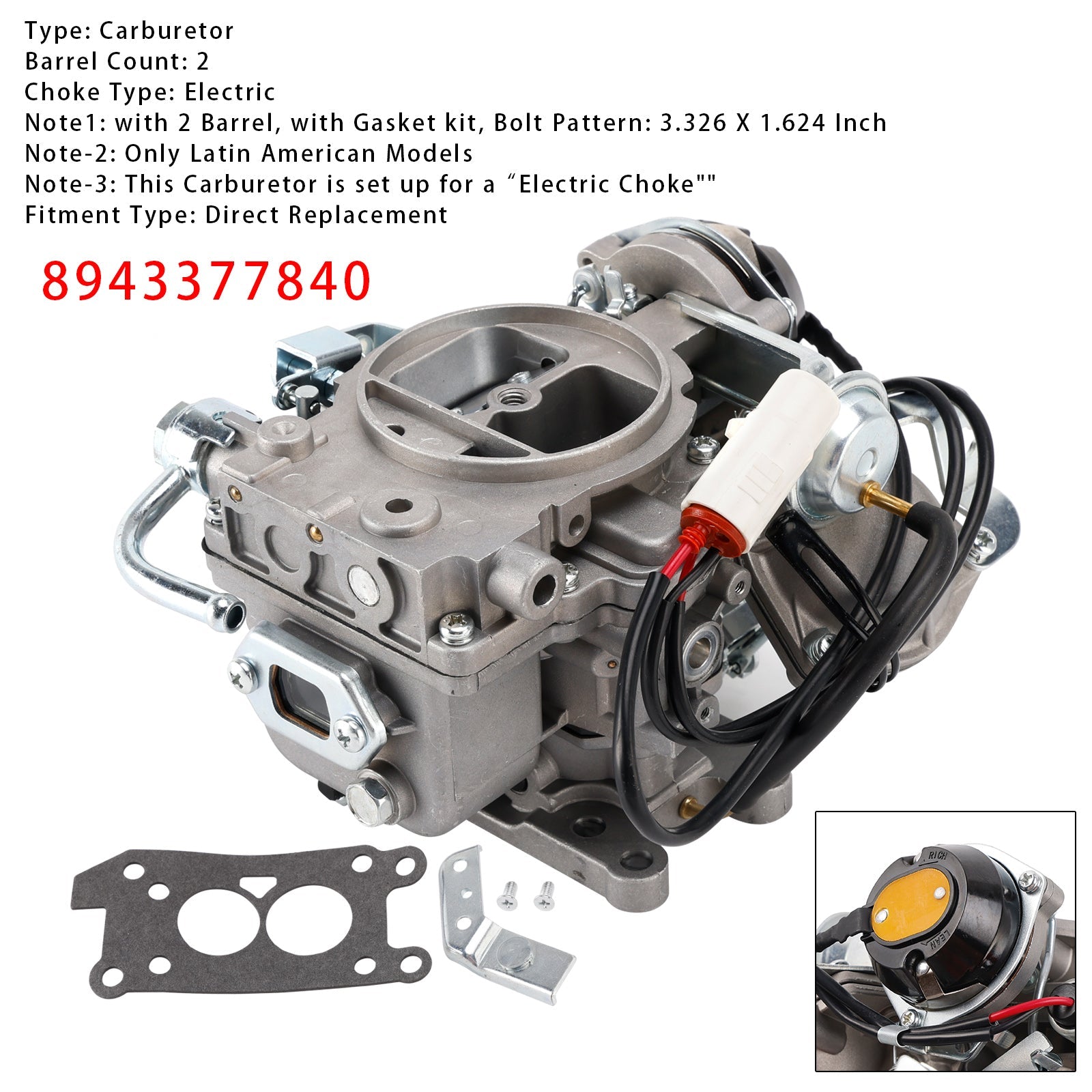 09/1988-07/1994 Isuzu Amigo Impulse Pickup Caribe 2.3L 2254CC L4 GAS SOHC 2 Carburatore 8943377840