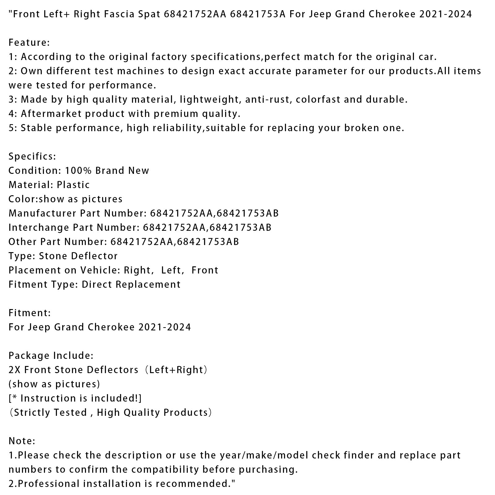 Jeep Grand Cherokee 2021-2024, Leva Grow e a destra da 68421752AA 68421753A 68421753AB