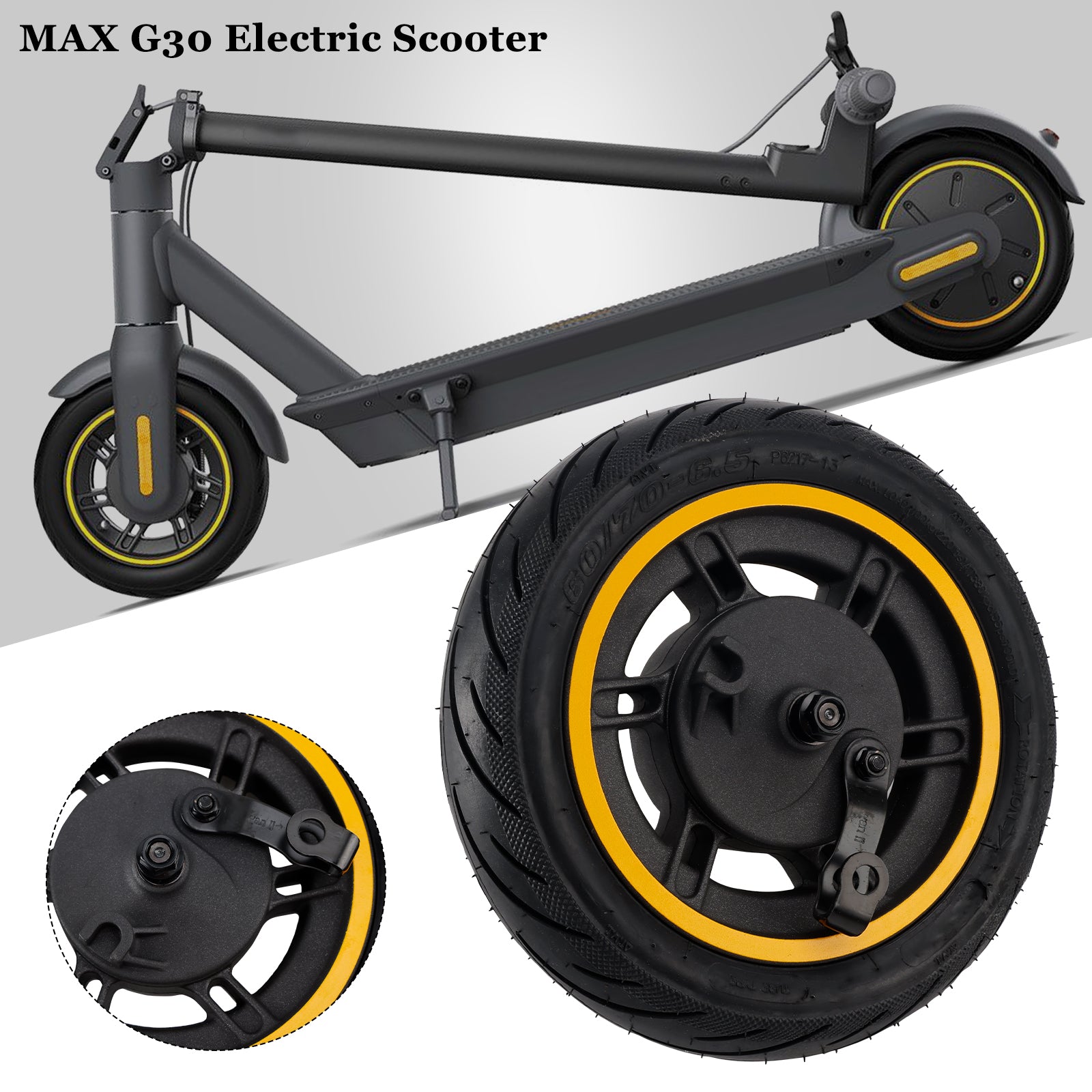 Roue Avant avec Pneu Solide 10 Pouces (60/70-6.5) pour Trottinette Ninebot Max G30 | Cadre Aluminium