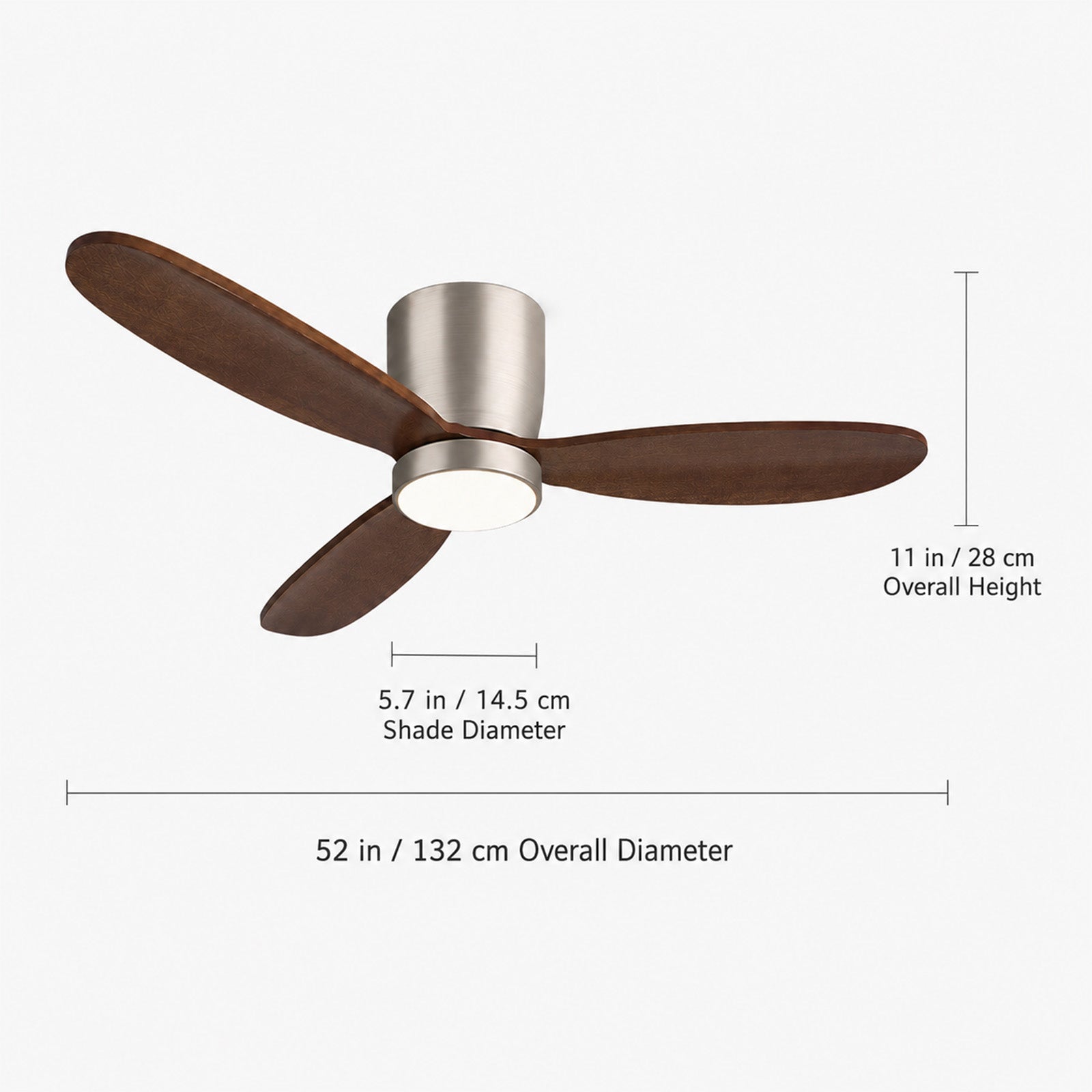 6 vitesses bois massif télécommande + application 3 couleurs réglables Ventilateur de plafond LED 132 cm