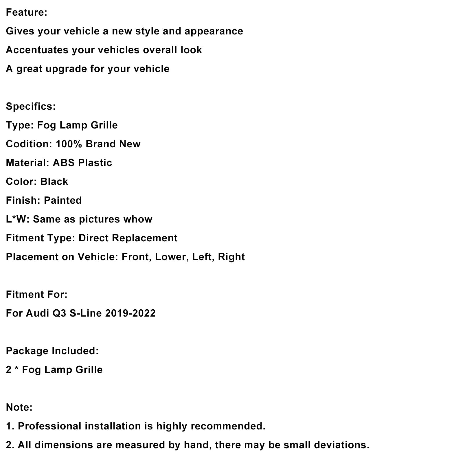 Glanzend zwarte voorbumpergrille voor Audi Q3 S-Line 2019-2022 (2 stuks)