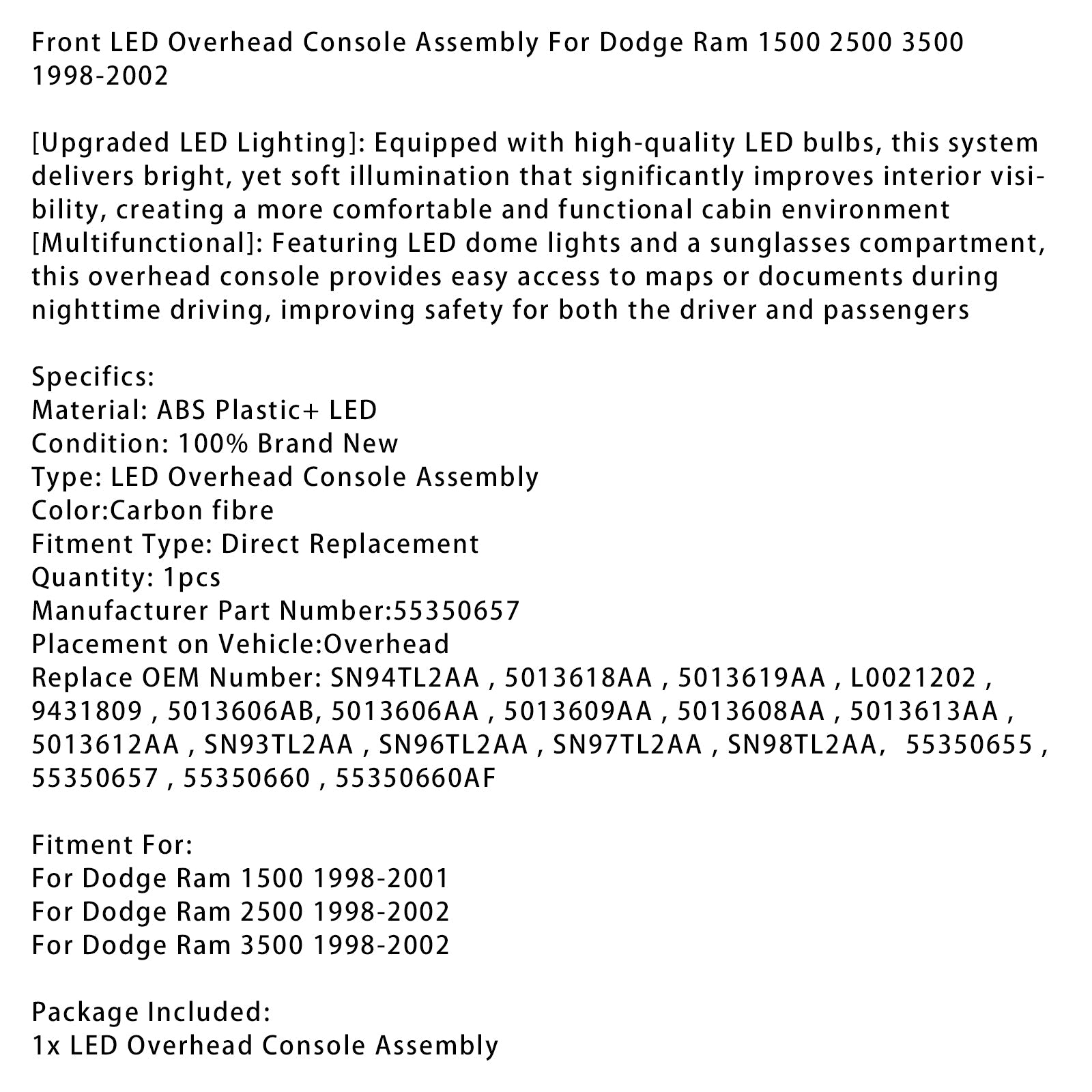 Console del padiglione del carbonio del front anteriore per Dodge Ram 2500 1998-2002
