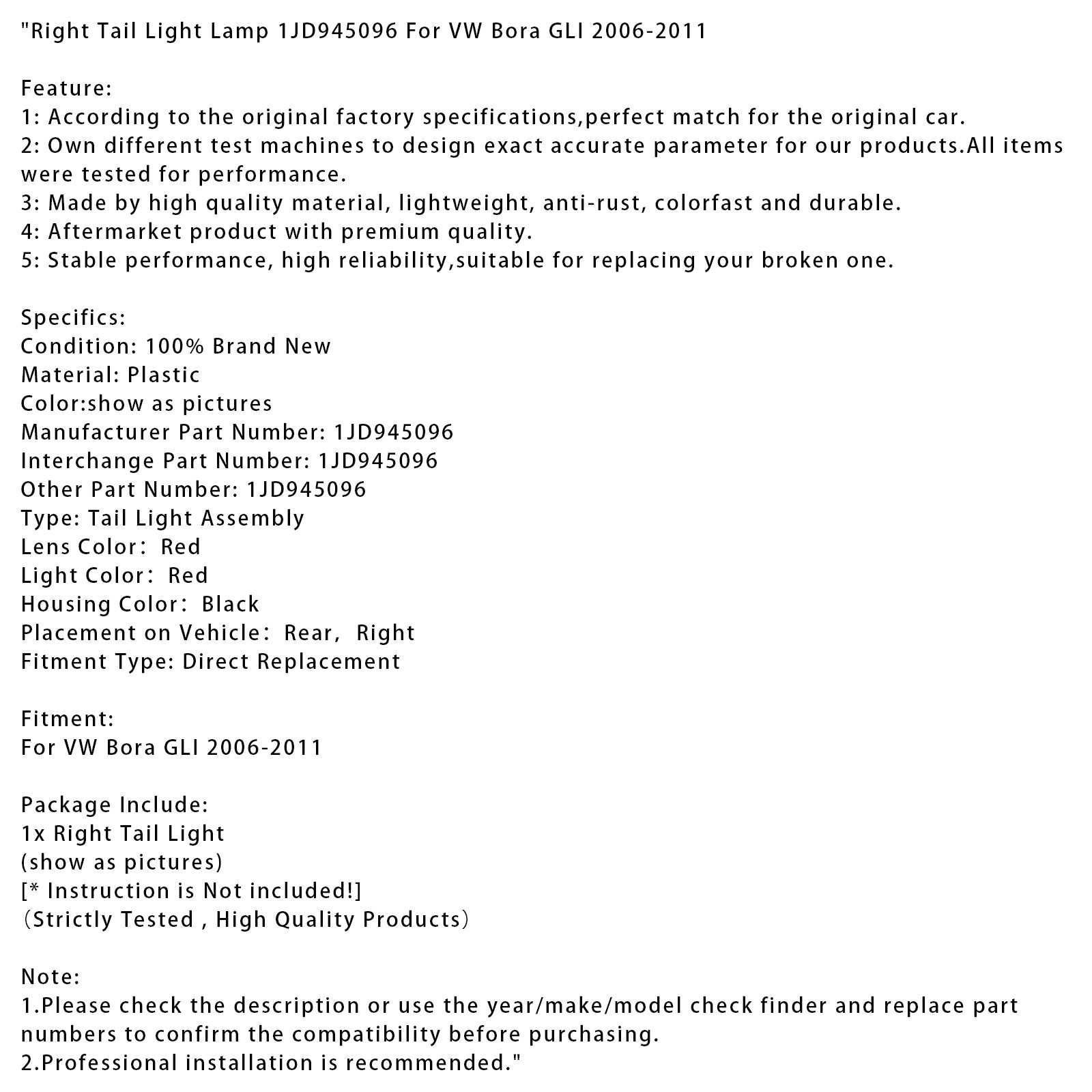 Desna zadnja luč 1JD945096 za VW Bora GLI 2006-2011