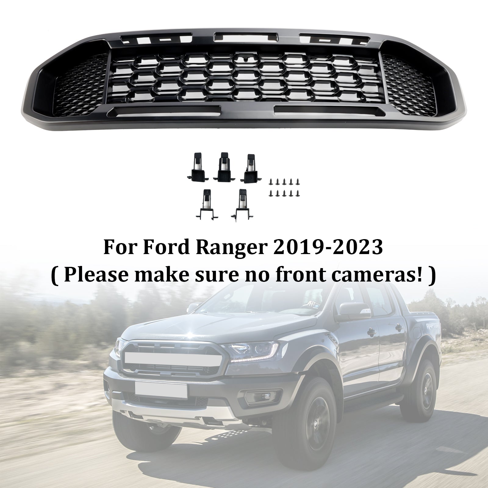 Musta etupuskurin säleikkö Ford Ranger T8 2019-2023