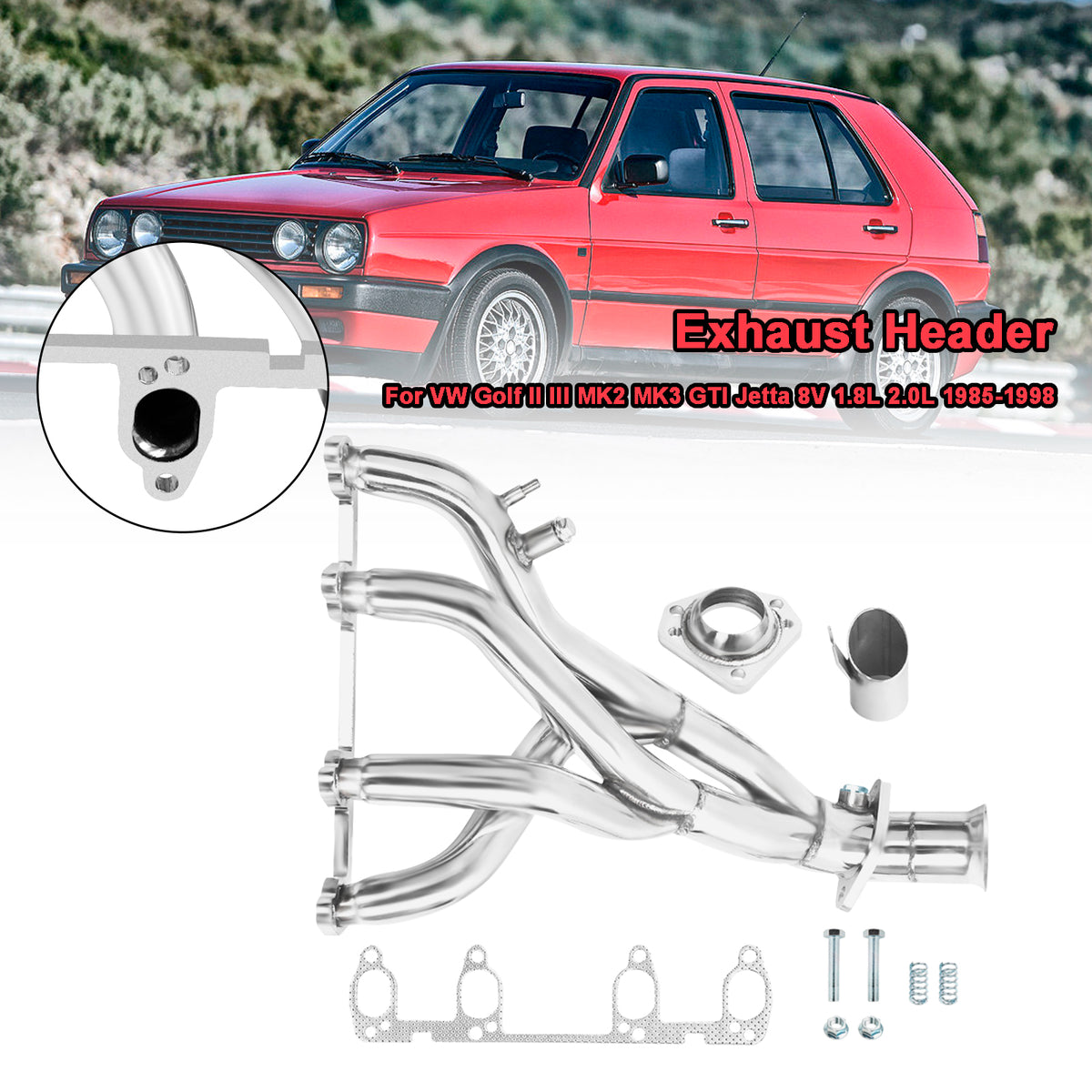 Exhaust Header pour VW Golf II III MK2 MK3 GTI Jetta 8V 1.8L 2.0L 1985-1998