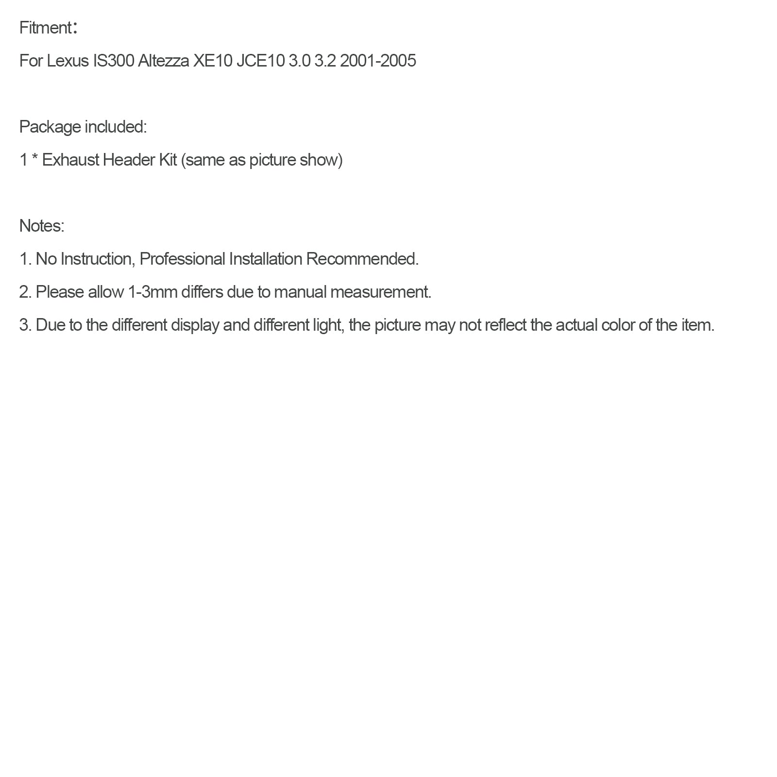 Scarico in acciaio inossidabile per lexus IS300 2001-2005 Altezza XE10 3.0L L6 2JZ-GE