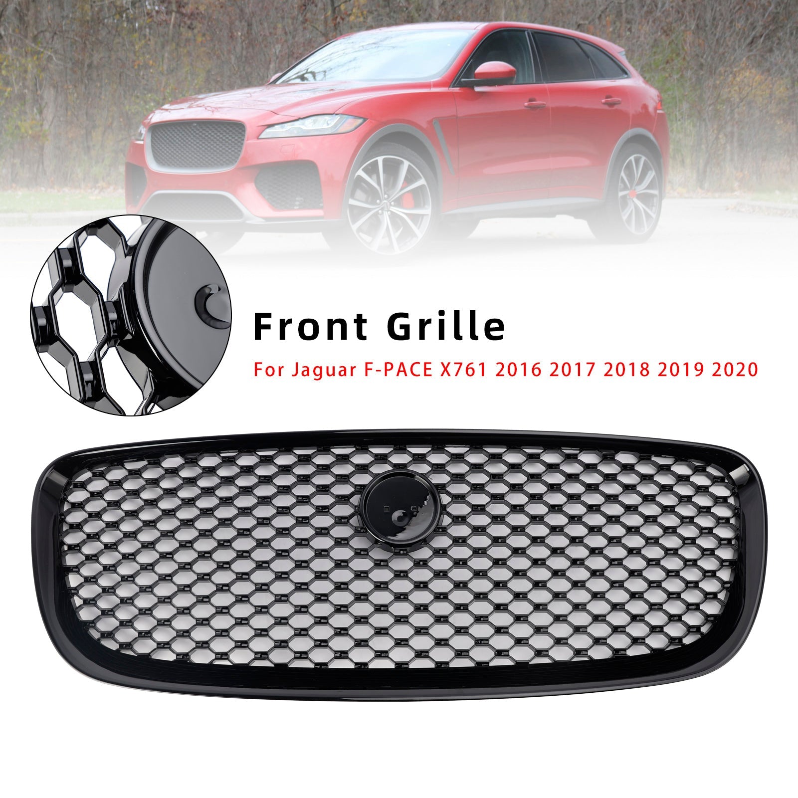 Grid de parachoques delantero negro brillante para Jaguar F-Pace X761 2016-2020