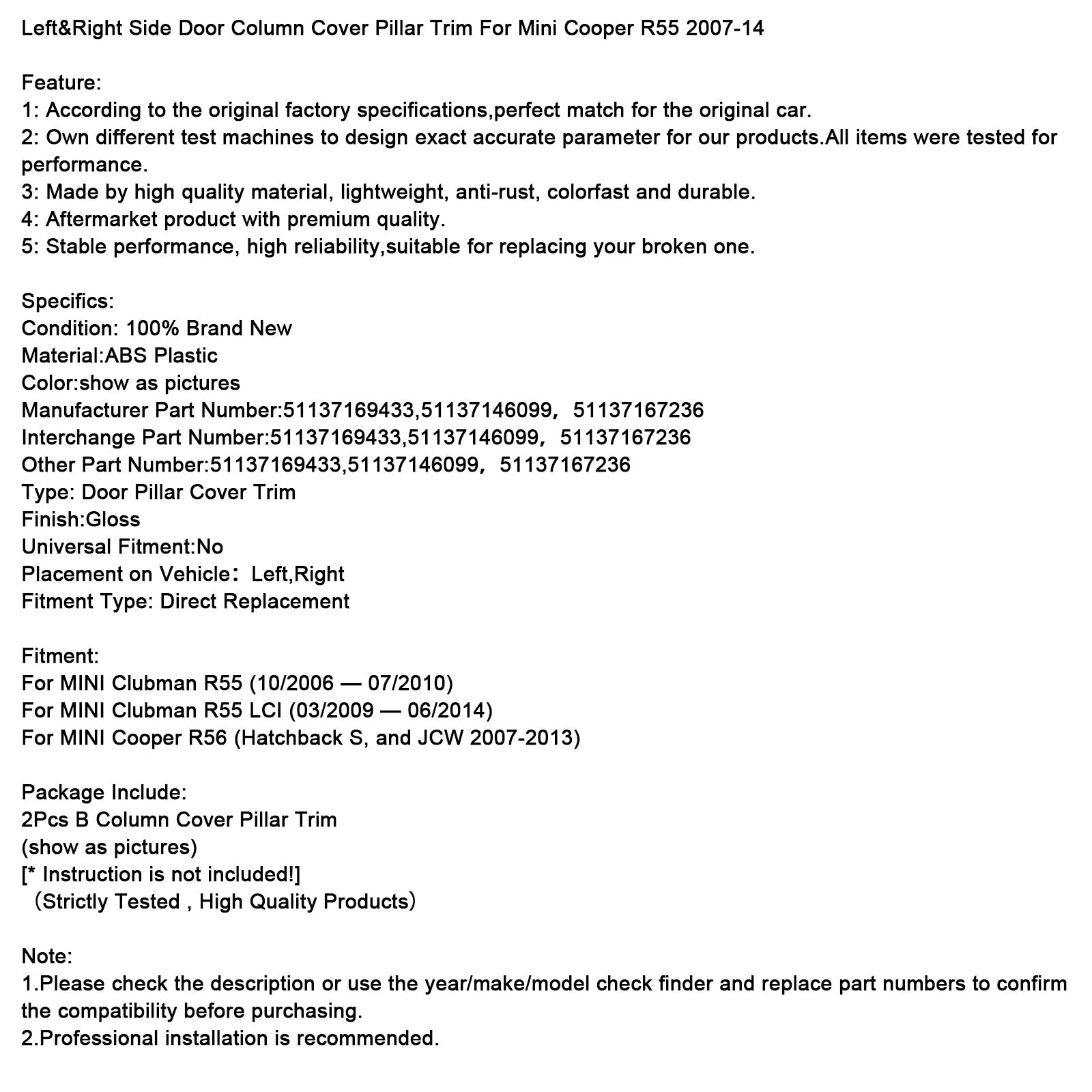 Deurstijlbekleding links en rechts voor Mini Cooper R55 2007-2014