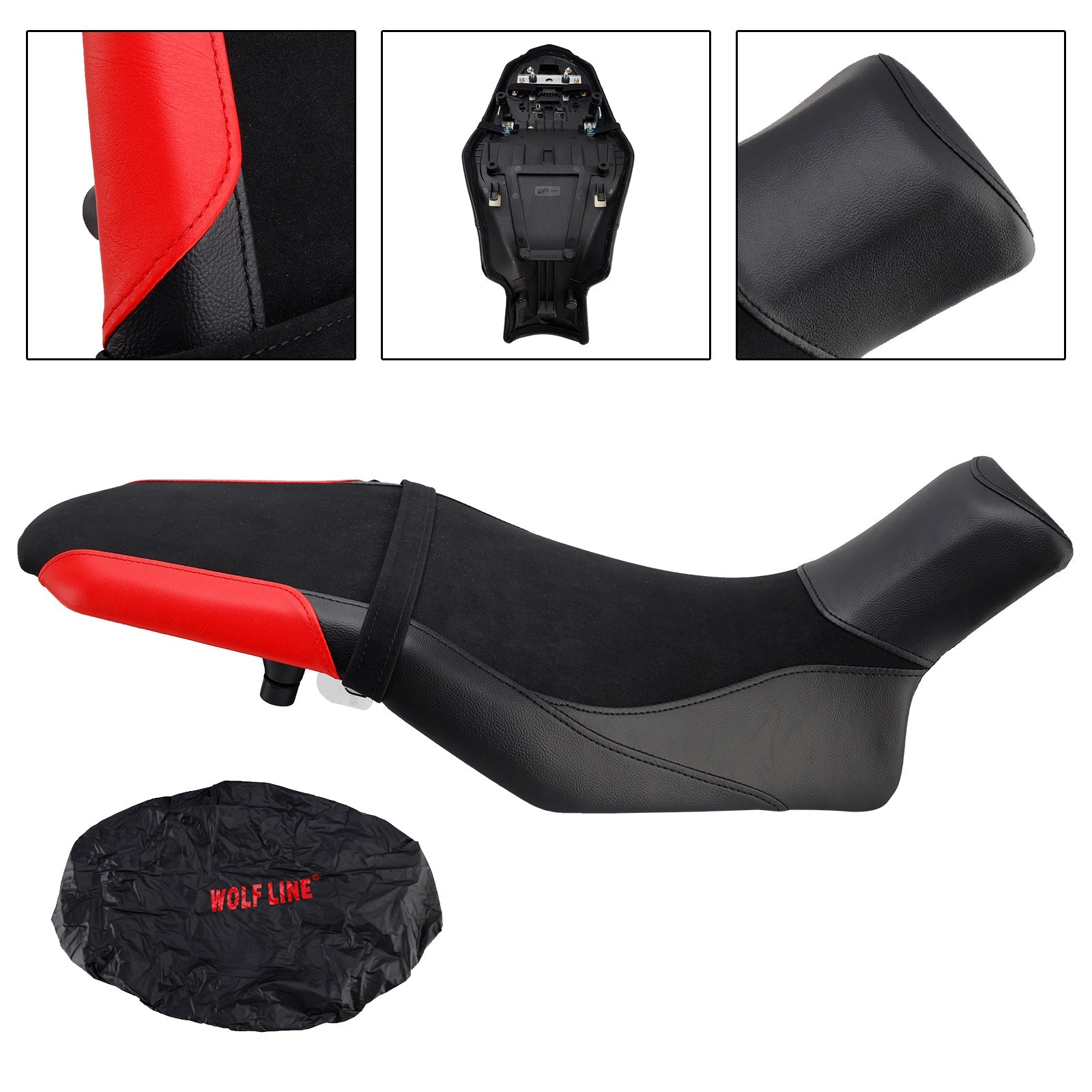 Selle passager complète rembourrée +20 mm noire pour Suzuki Katana (2019-2024)