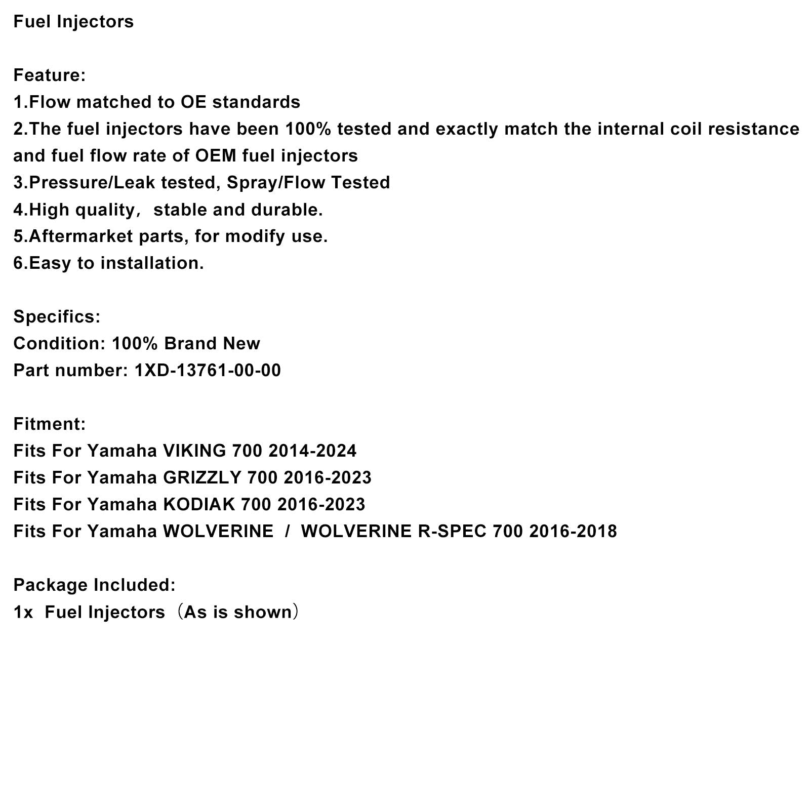 Brandstofinjectoren compatibel met Yamaha GRIZZLY 700 VIKING KODIAK 1XD-13761-00-00