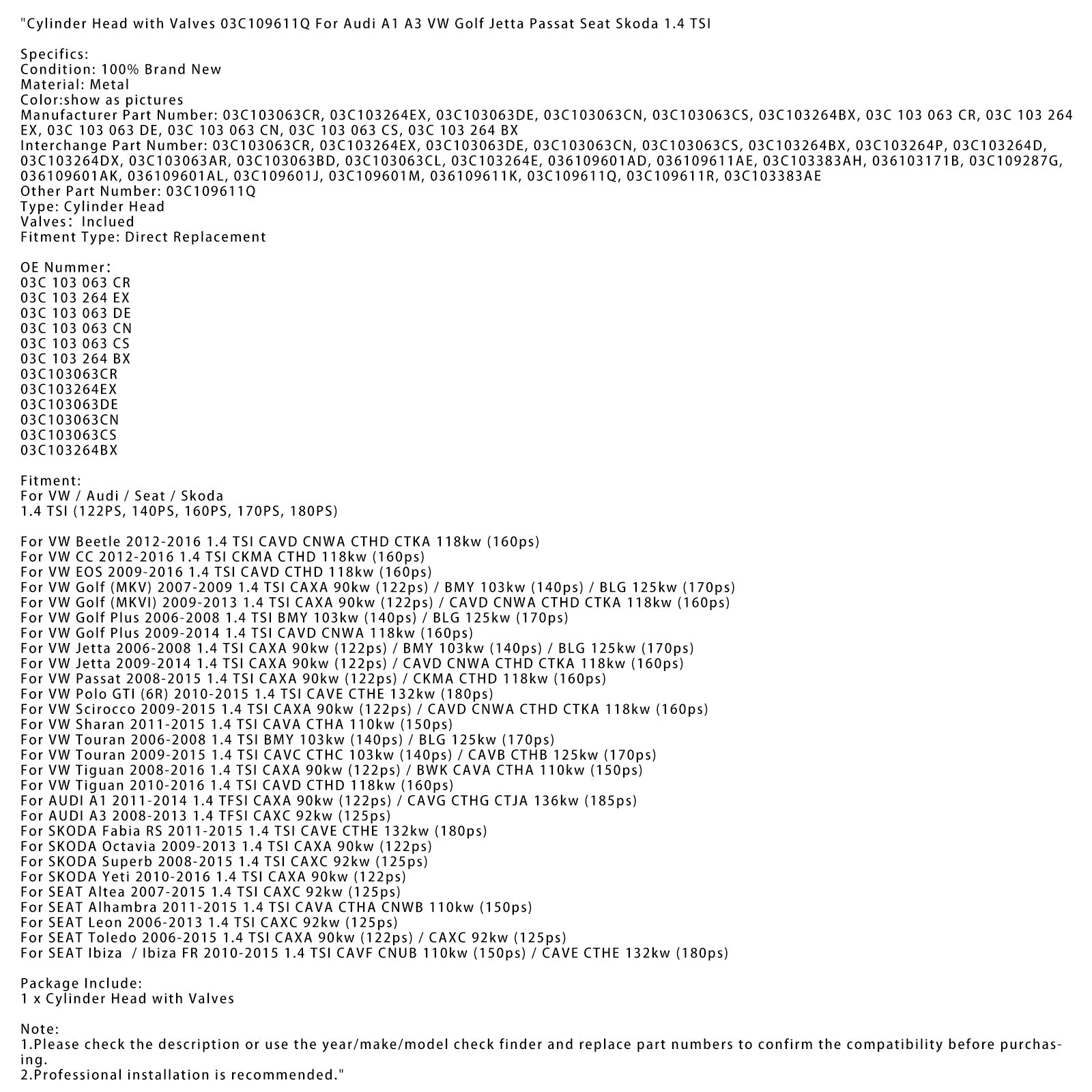 2010-2016 Skoda Yeti 1.4 TSI CAXA 90KW (122PS) CALASS z Vannes 03C109611Q