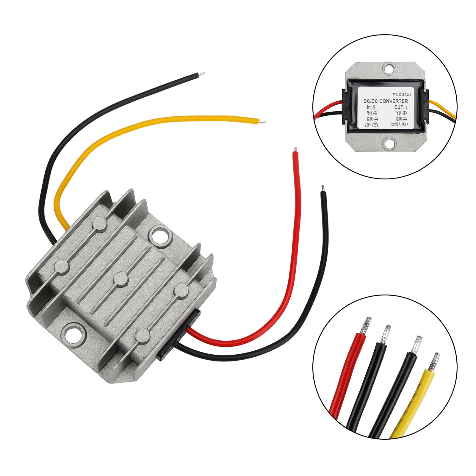 Convertidor Voltaje impermeable Bajo 20-72 V a 12 V CC 5 A, módulo de suministro de automóviles