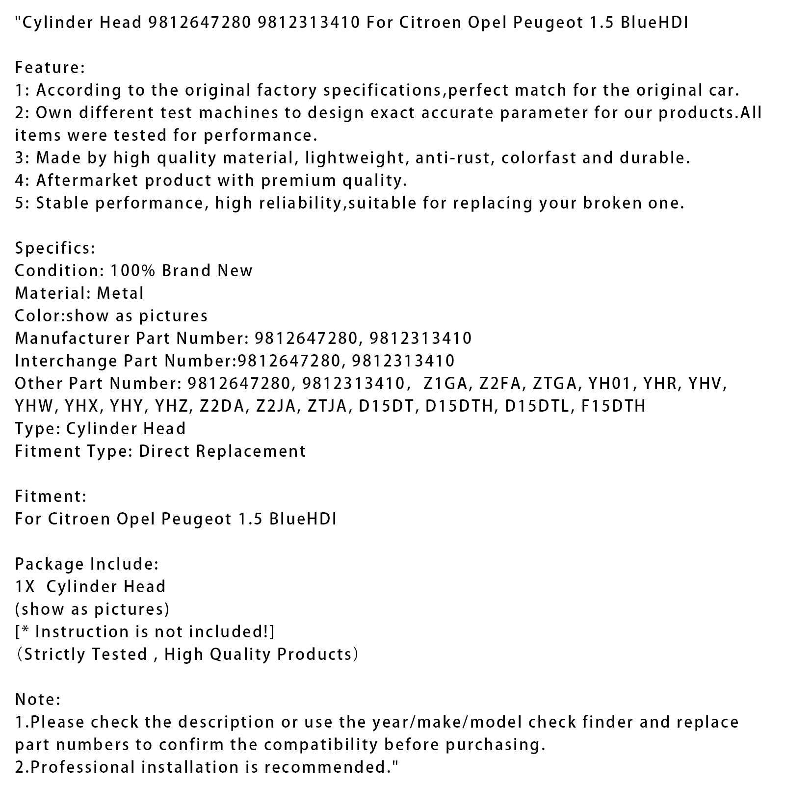 Citroën Opel Peugeot Citroën Caup 1.5 Bluehdi 9812647280 9812313410