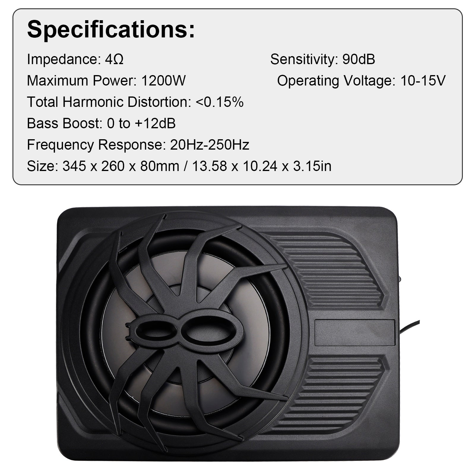 1200W Caisson de basses actif plat 10" 12V pour voiture, SUV et monospace, à installer sous le siège