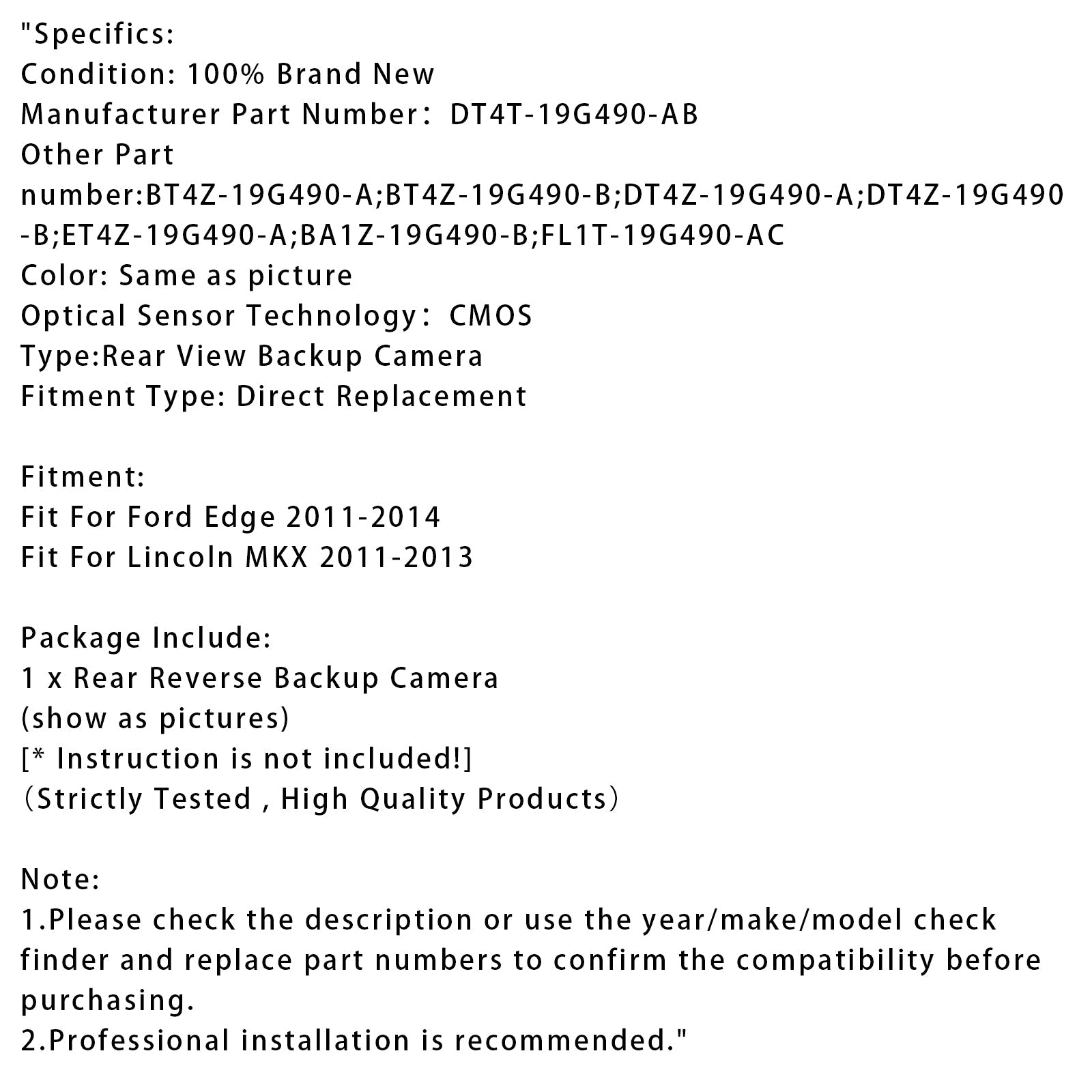 Kamera za vzvratno in parkiranje za Lincoln MKX 2011-2013 DT4T-19G490-ABB