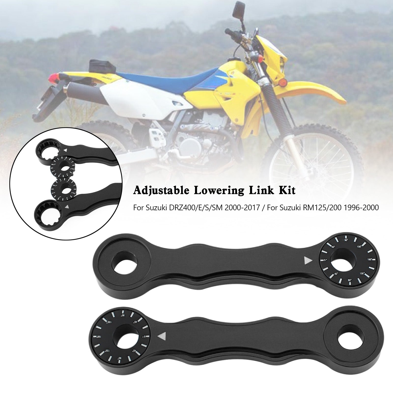 Kit di collegamento abbassamento regolabile per Suzuki DRZ400/E/S/SM 00-17 RM125/200 96-00 Nero