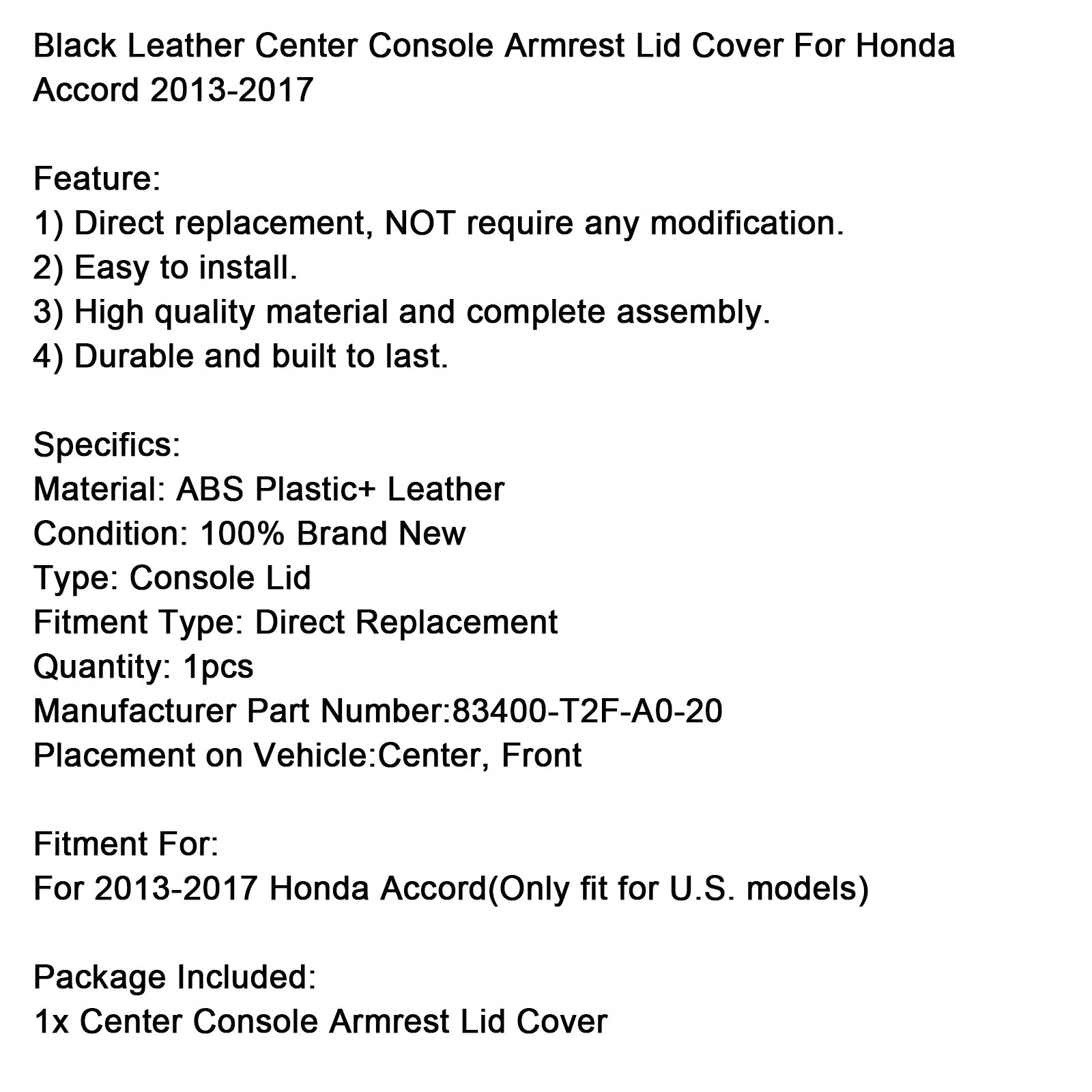 Naslovnica&Naslon za roke v sredinski konzoli 83400-T2F-A0-20 za Honda Accord 2013-2017