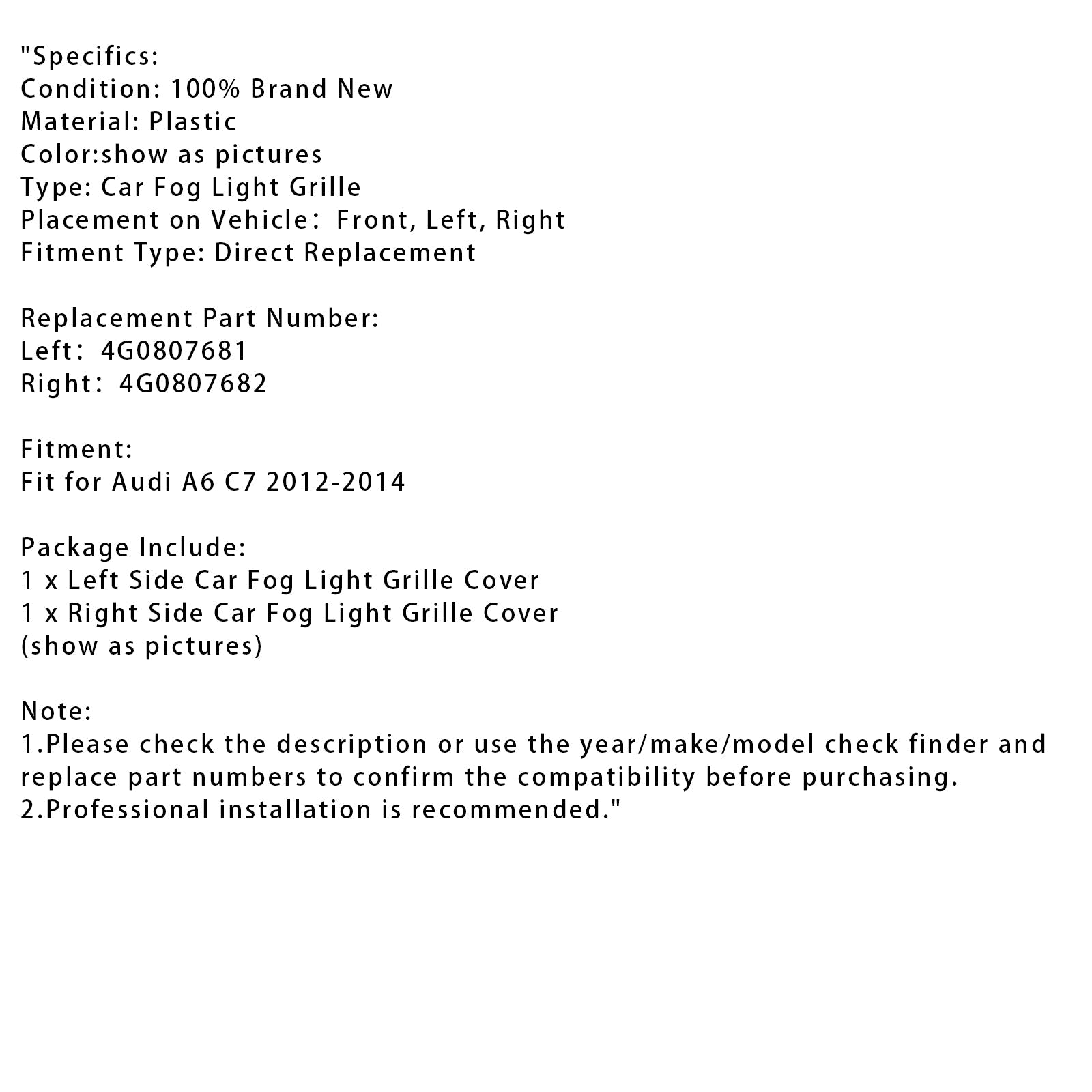 Paar mistvoorlichtbeschermroosters voor Audi A6 C7 2011-2014